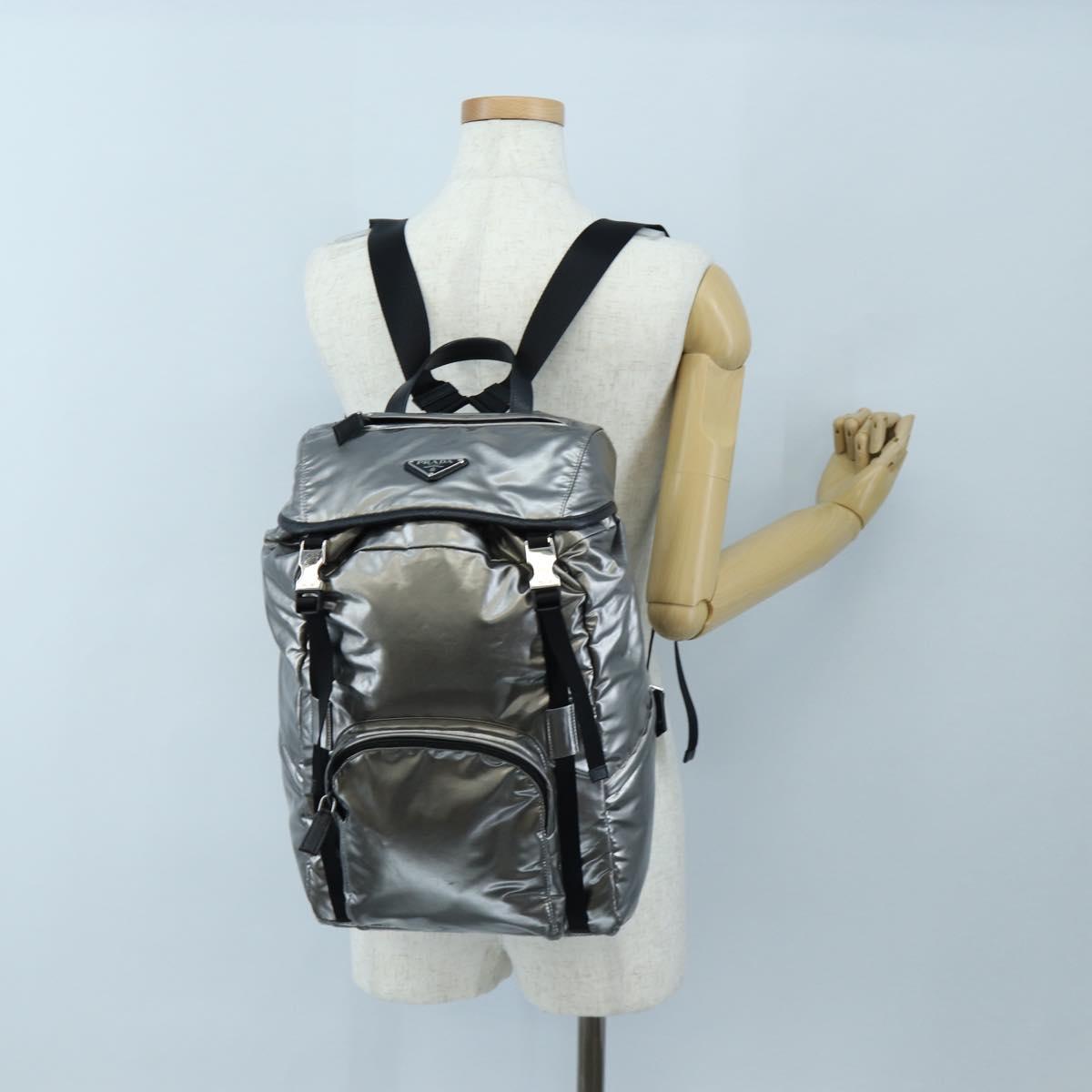 PRADA Backpack Canvas Silver Auth 195333M