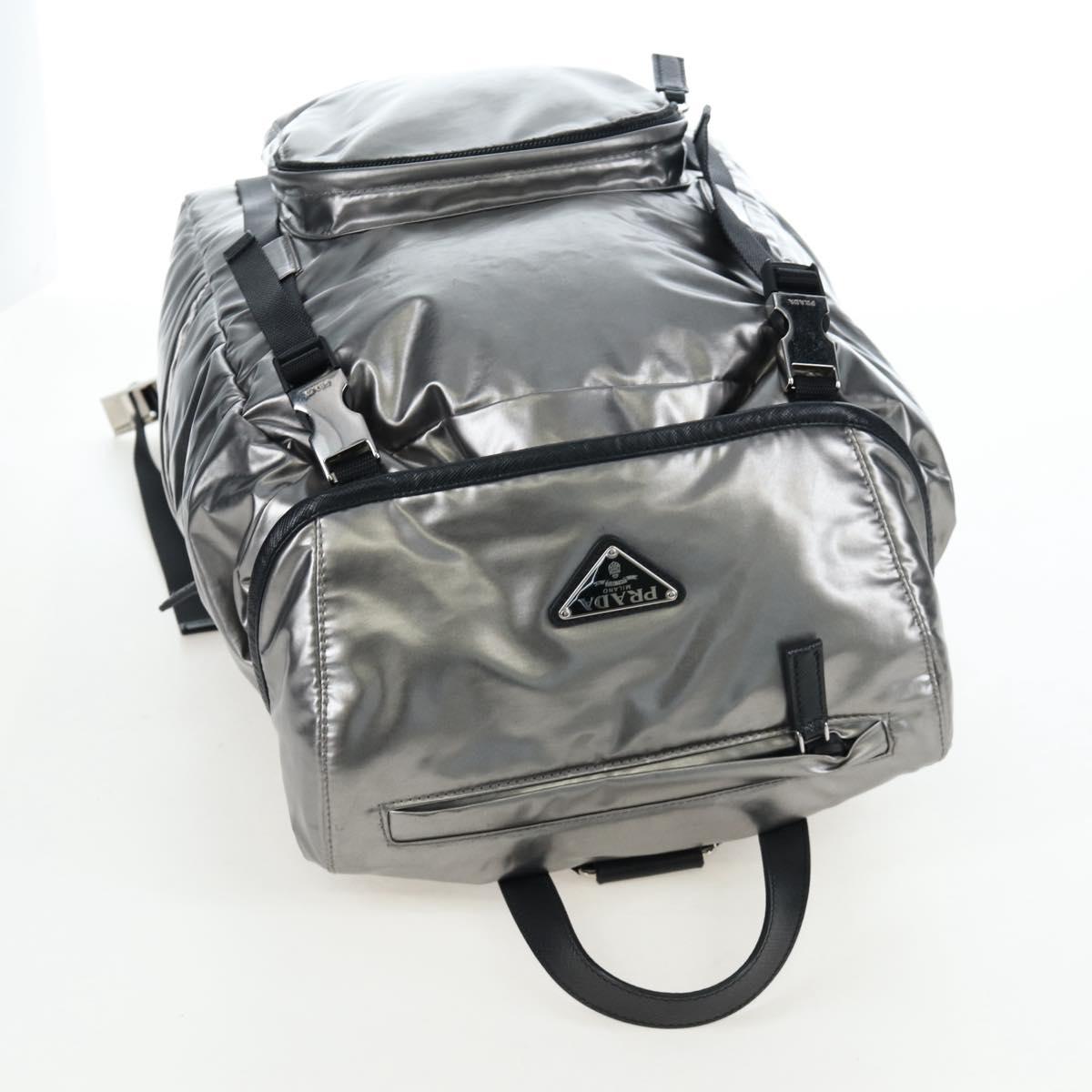 PRADA Backpack Canvas Silver Auth 195333M