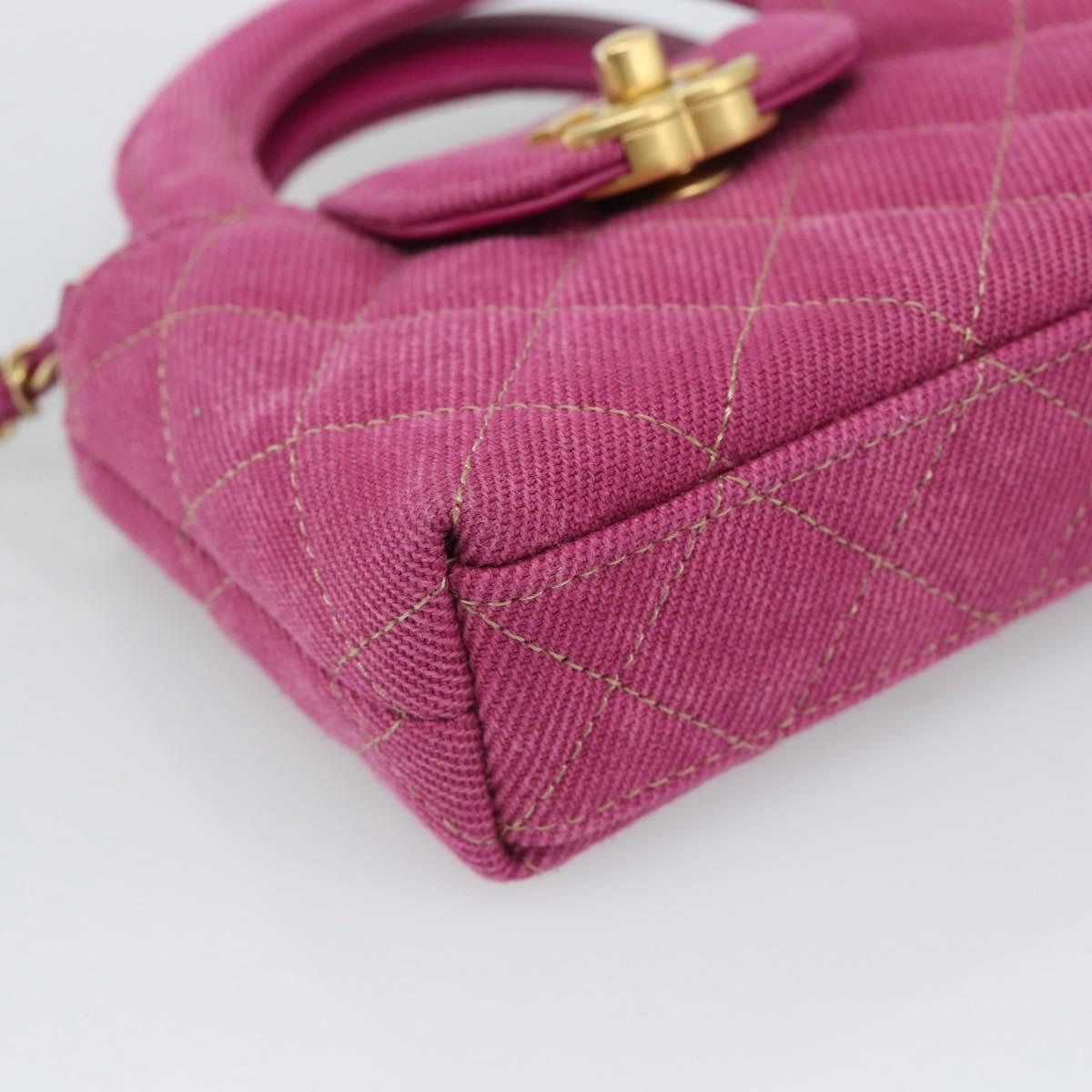 CHANEL Matelasse Chain Shoulder Pouch Canvas 2way Pink Gold CC Auth 195334V