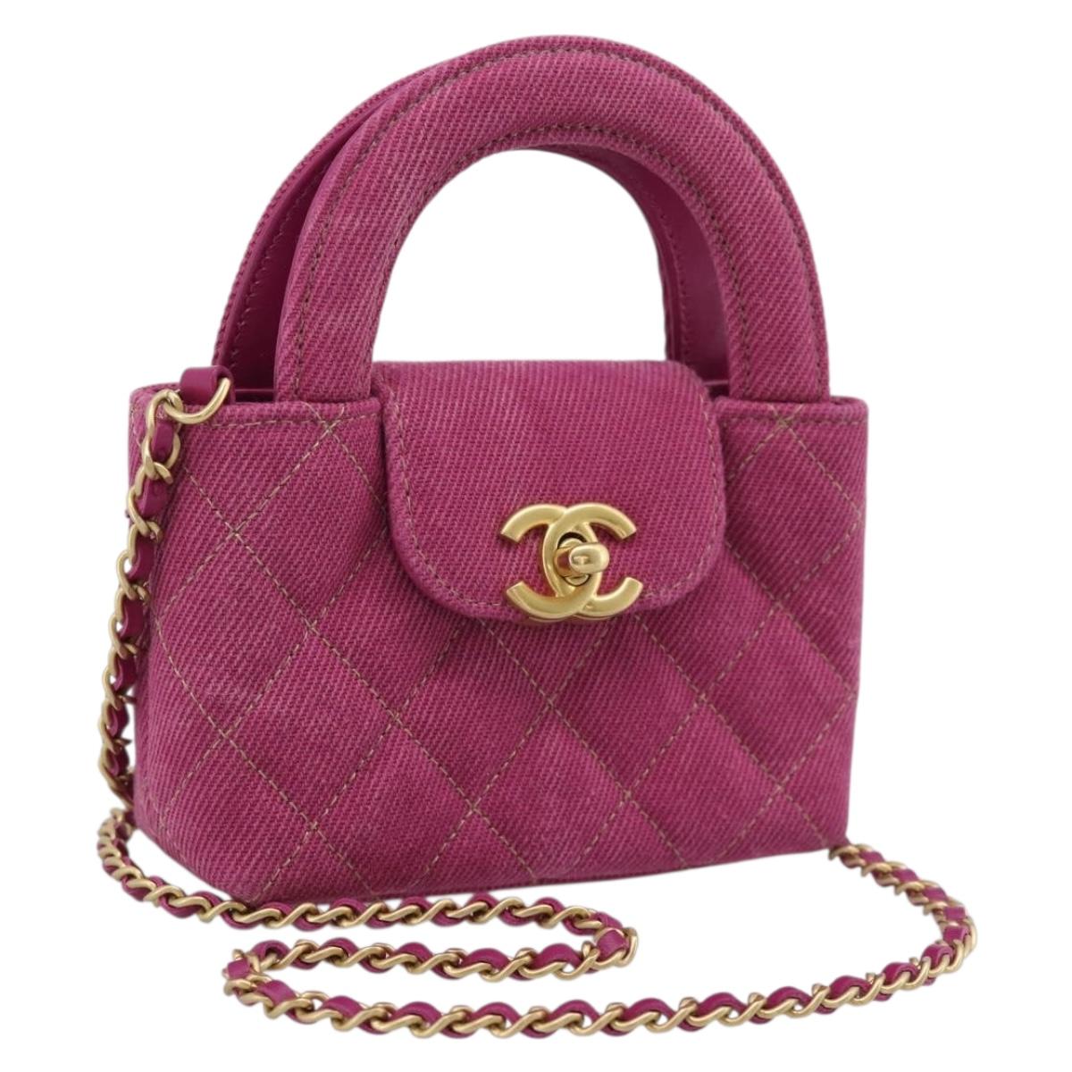 CHANEL Matelasse Chain Shoulder Pouch Canvas 2way Pink Gold CC Auth 195334V