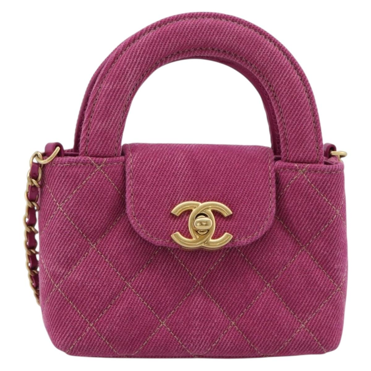 CHANEL Matelasse Chain Shoulder Pouch Canvas 2way Pink Gold CC Auth 195334V
