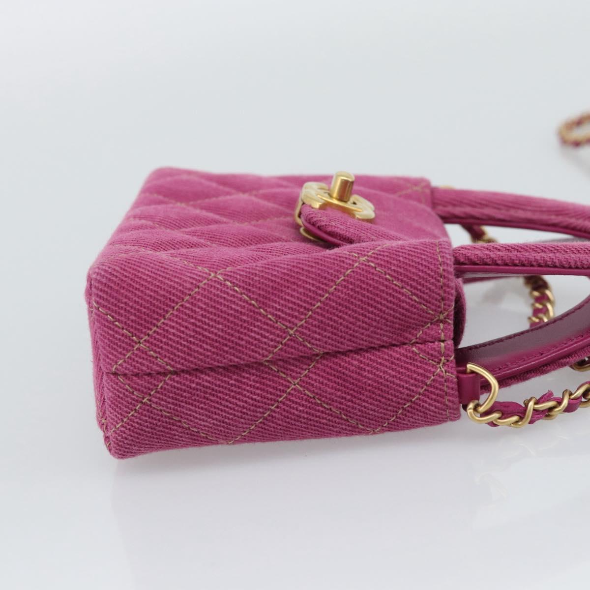 CHANEL Matelasse Chain Shoulder Pouch Canvas 2way Pink Gold CC Auth 195334V