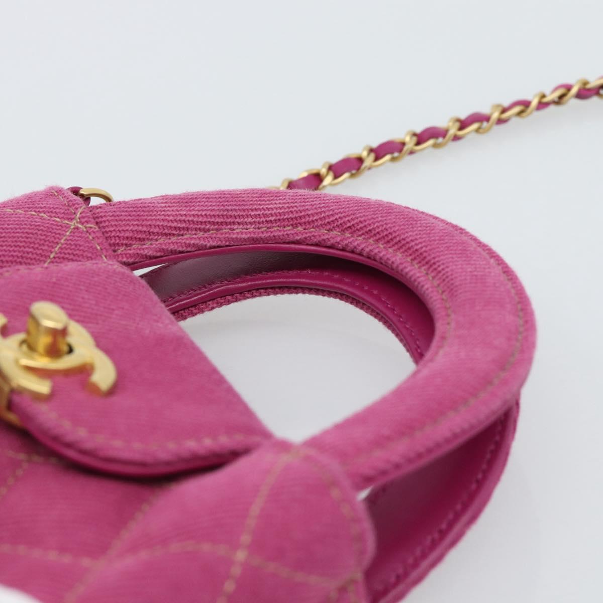 CHANEL Matelasse Chain Shoulder Pouch Canvas 2way Pink Gold CC Auth 195334V