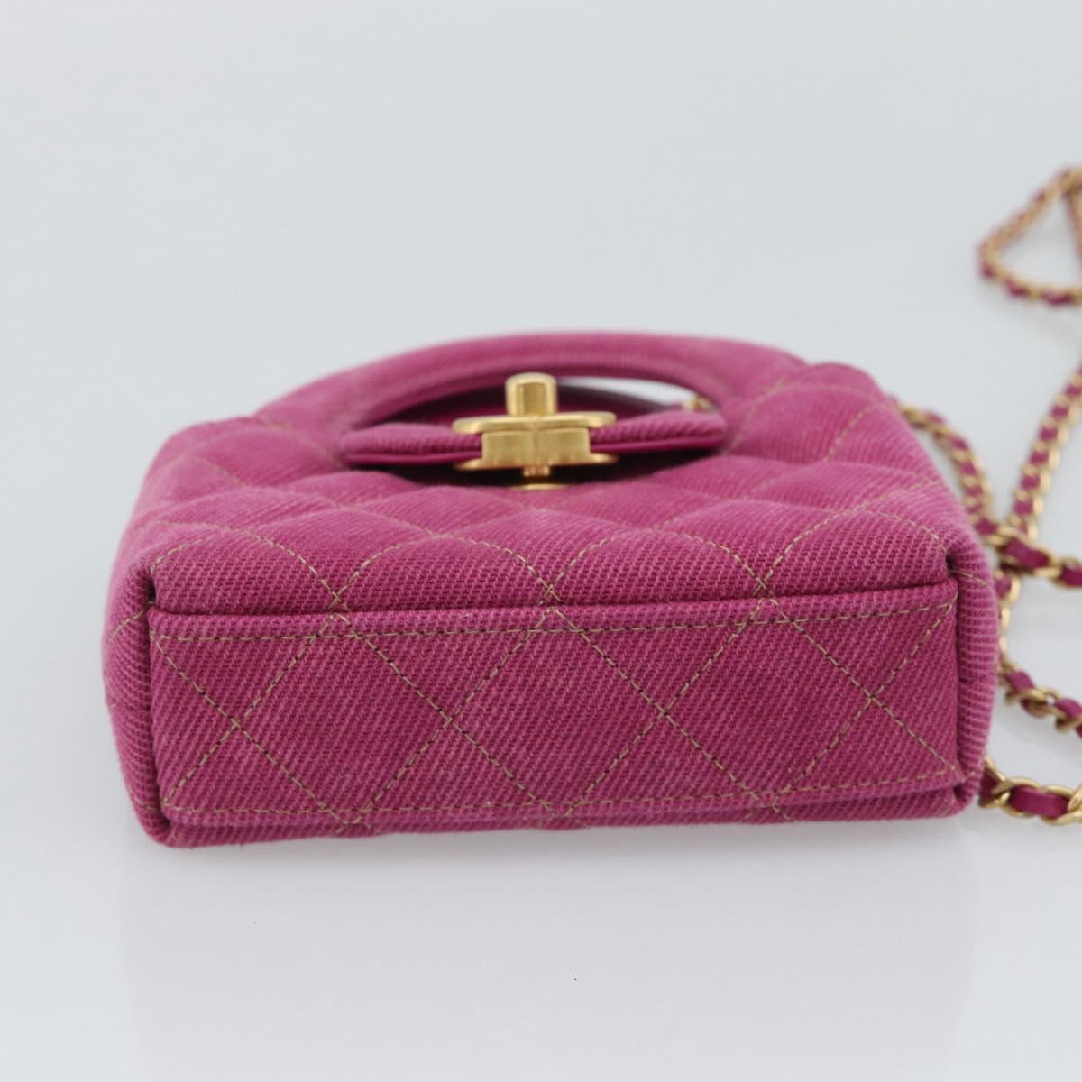 CHANEL Matelasse Chain Shoulder Pouch Canvas 2way Pink Gold CC Auth 195334V