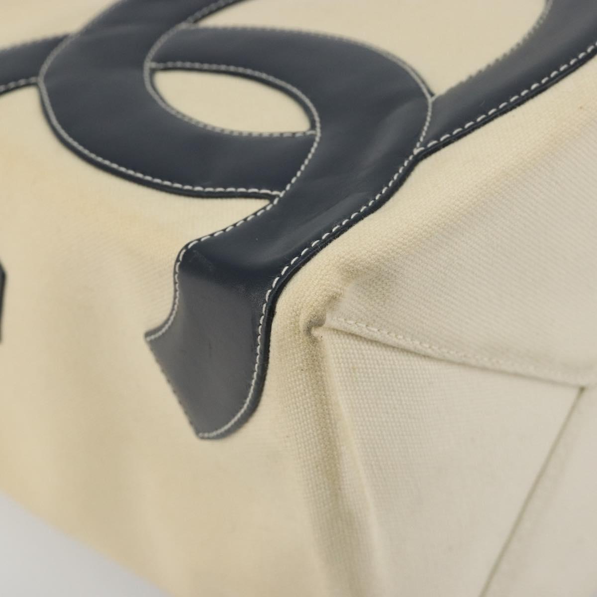 CHANEL Choco Bar Chain Shoulder Tote Bag Canvas Beige Silver CC Auth 195335A