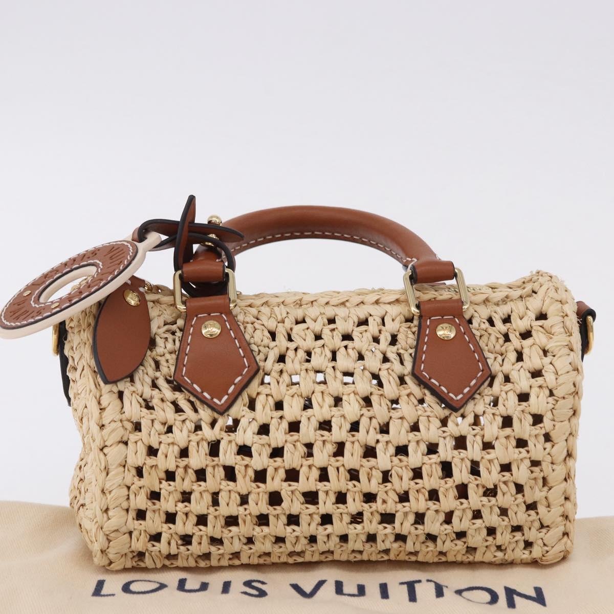 LOUIS VUITTON Nano Speedy Hand Bag Raffia 2way Beige Gold M83525 LV Auth 195336SAM