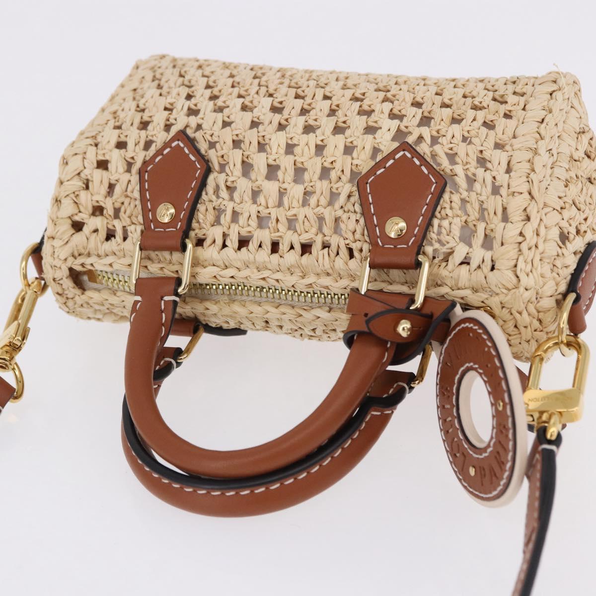 LOUIS VUITTON Nano Speedy Hand Bag Raffia 2way Beige Gold M83525 LV Auth 195336SAM