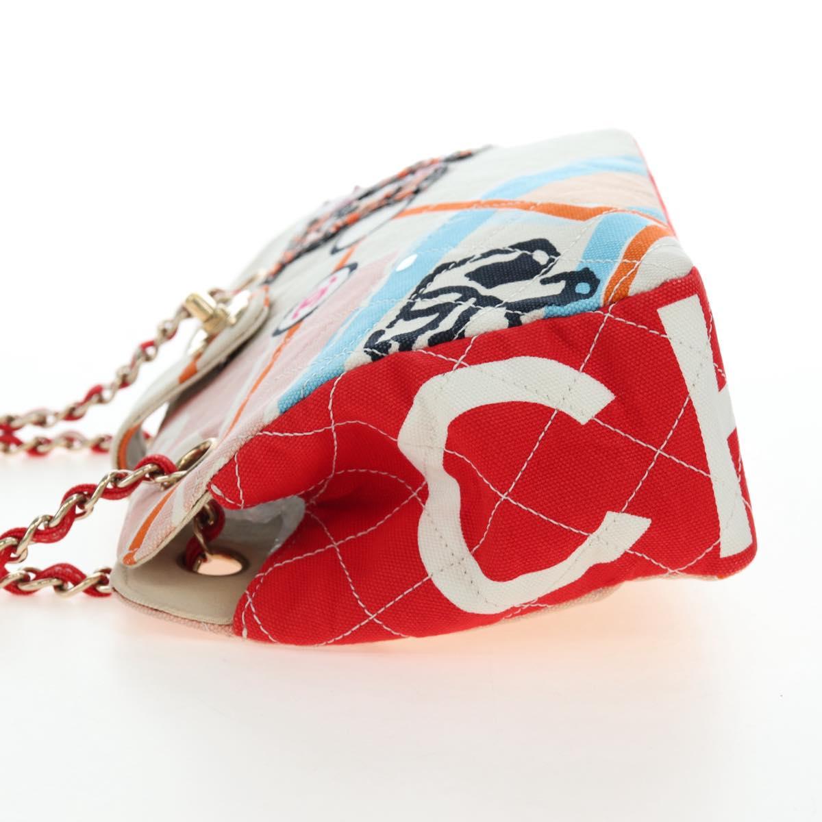 CHANEL Matelasse Chain Shoulder Bag Canvas Multicolor Gold CC Auth 195337SM