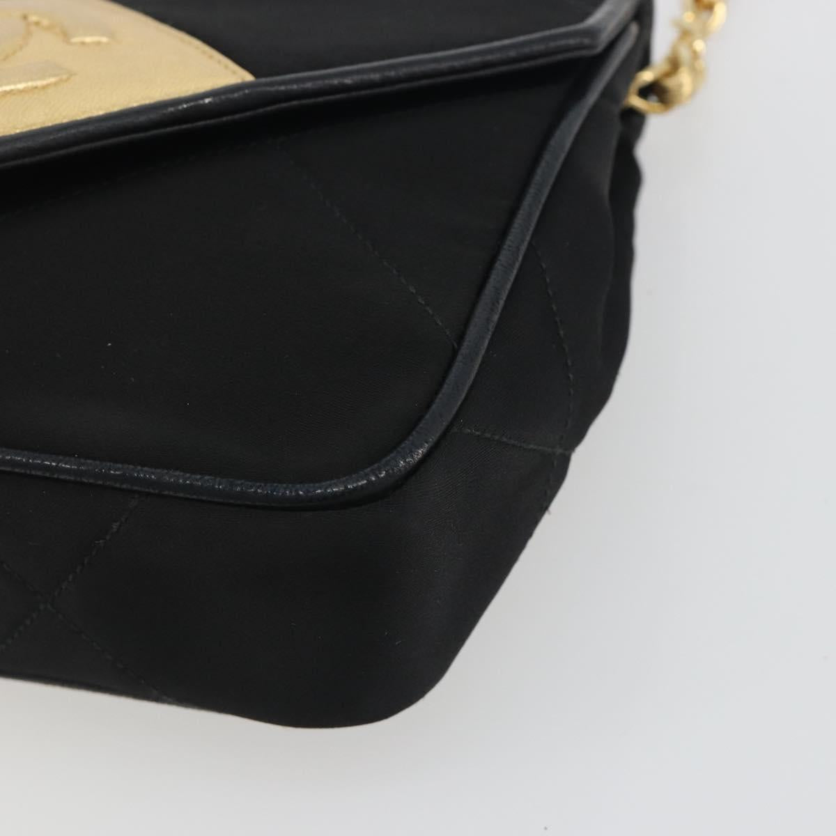 CHANEL Matelasse Chain Shoulder Bag Satin Black Gold CC Auth 195338A