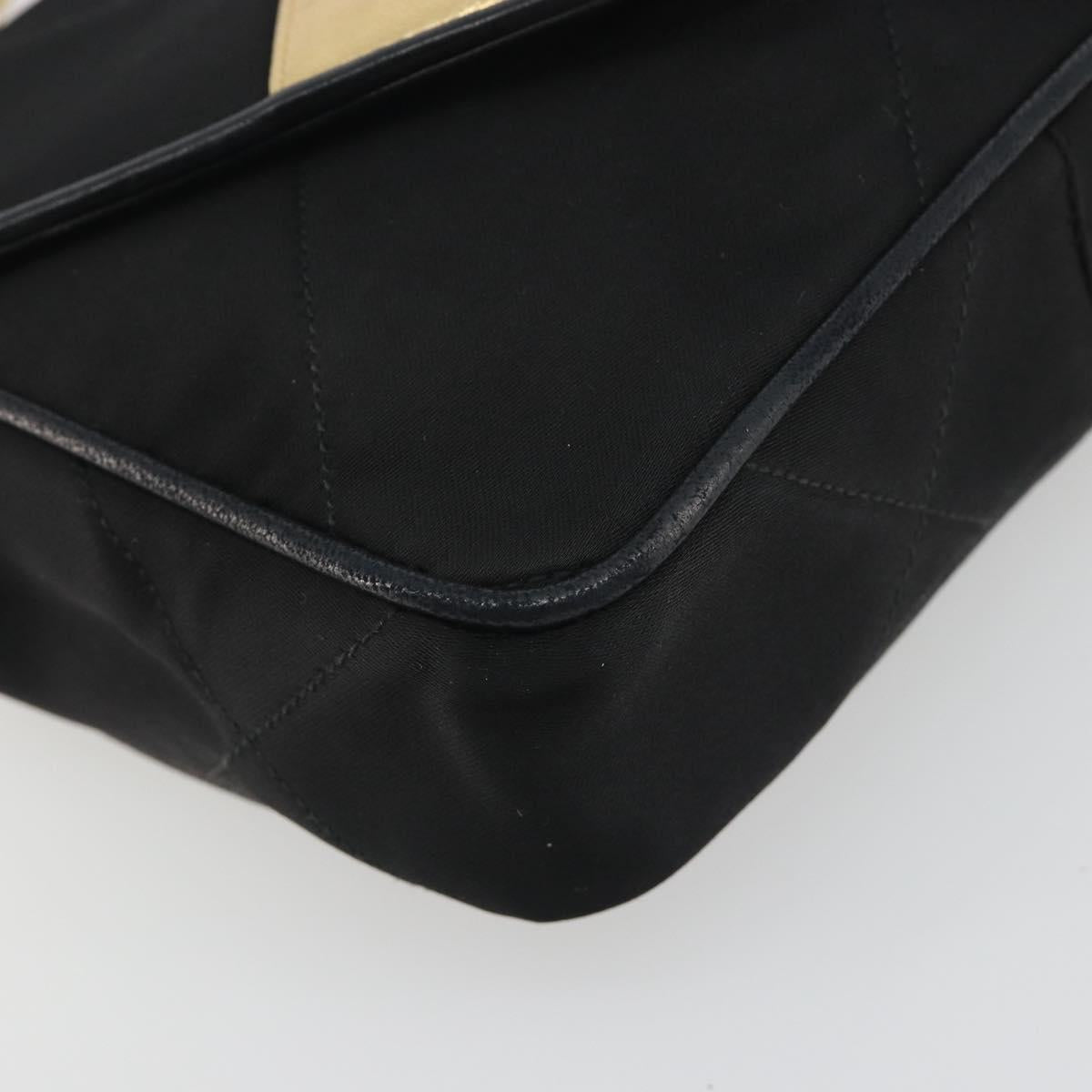 CHANEL Matelasse Chain Shoulder Bag Satin Black Gold CC Auth 195338A
