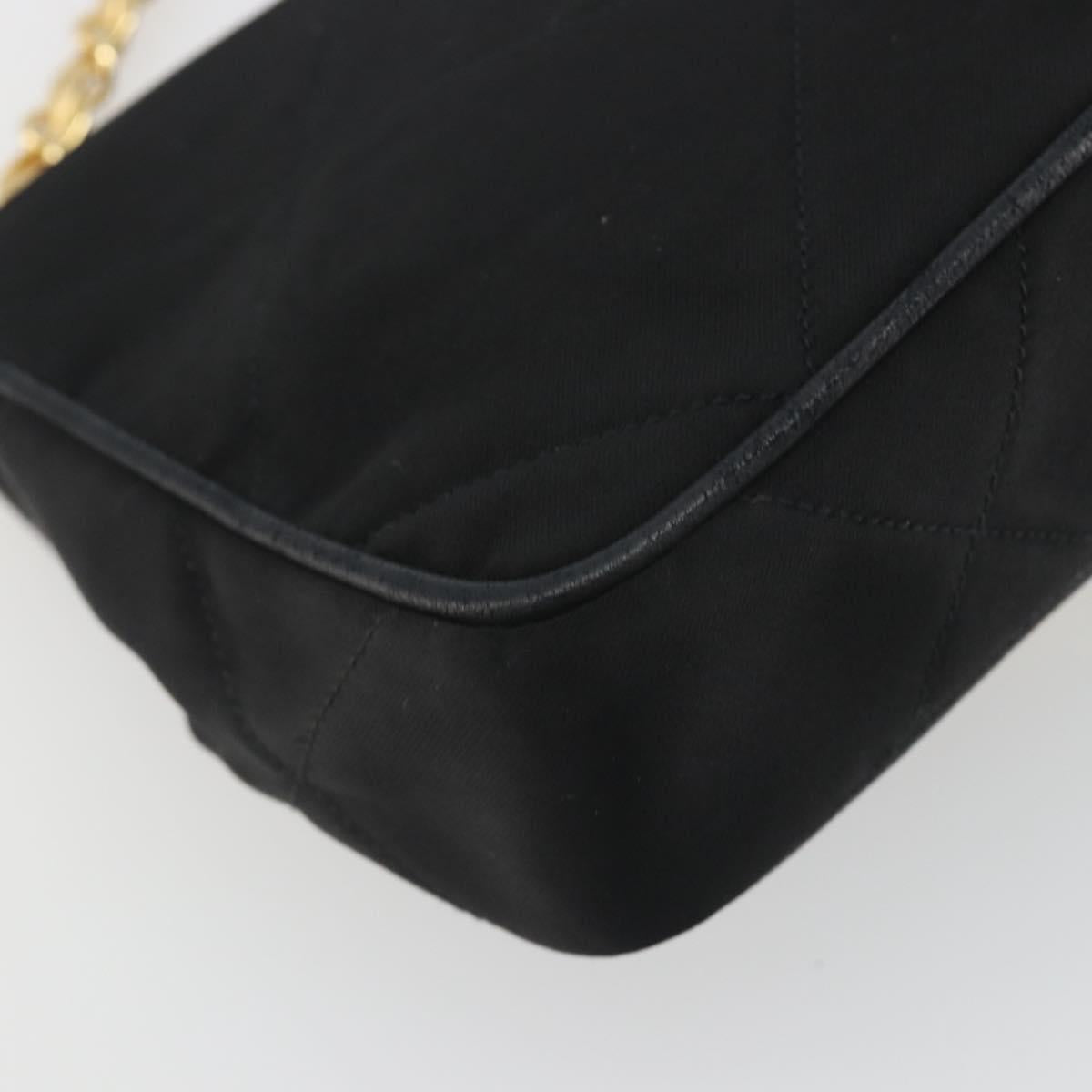CHANEL Matelasse Chain Shoulder Bag Satin Black Gold CC Auth 195338A