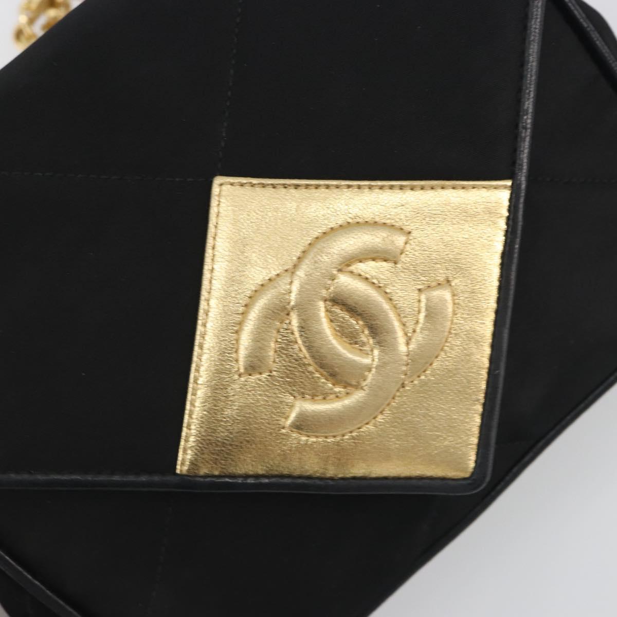 CHANEL Matelasse Chain Shoulder Bag Satin Black Gold CC Auth 195338A