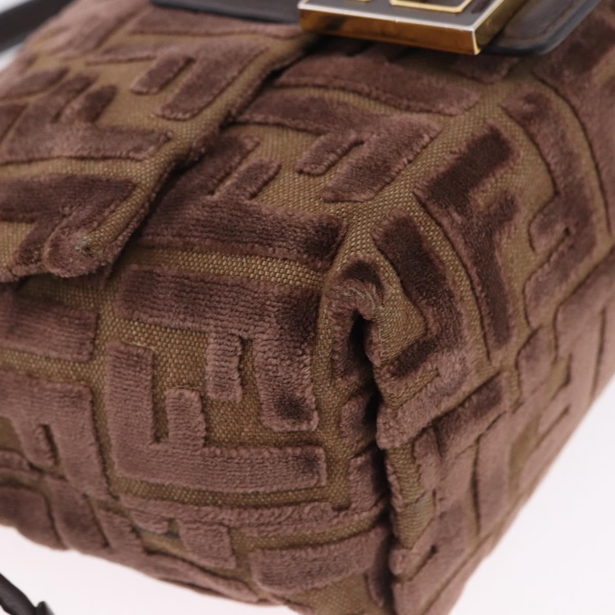 FENDI Zucca Canvas Mamma Baguette Shoulder Bag Brown Gold Auth 195343M