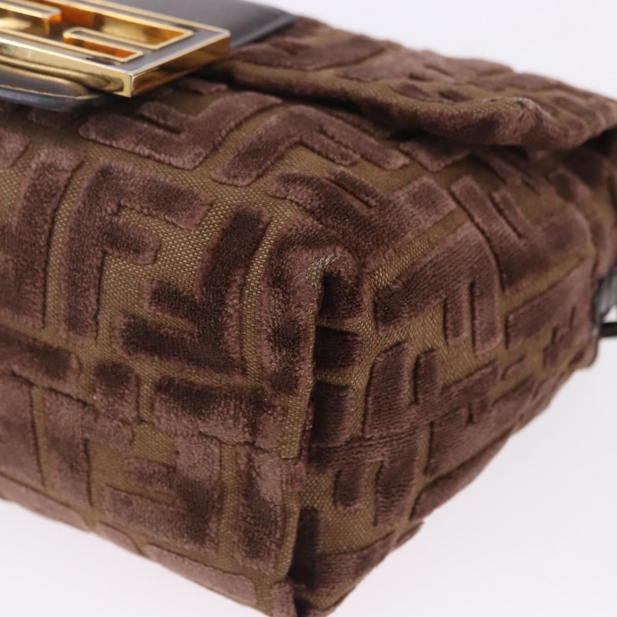 FENDI Zucca Canvas Mamma Baguette Shoulder Bag Brown Gold Auth 195343M