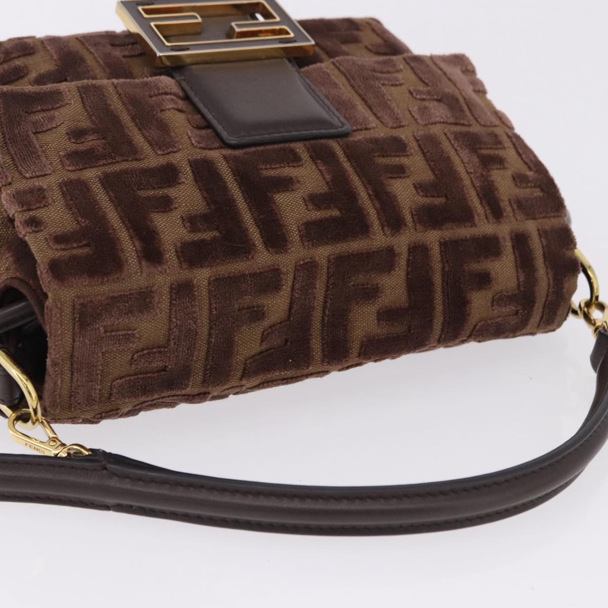 FENDI Zucca Canvas Mamma Baguette Shoulder Bag Brown Gold Auth 195343M
