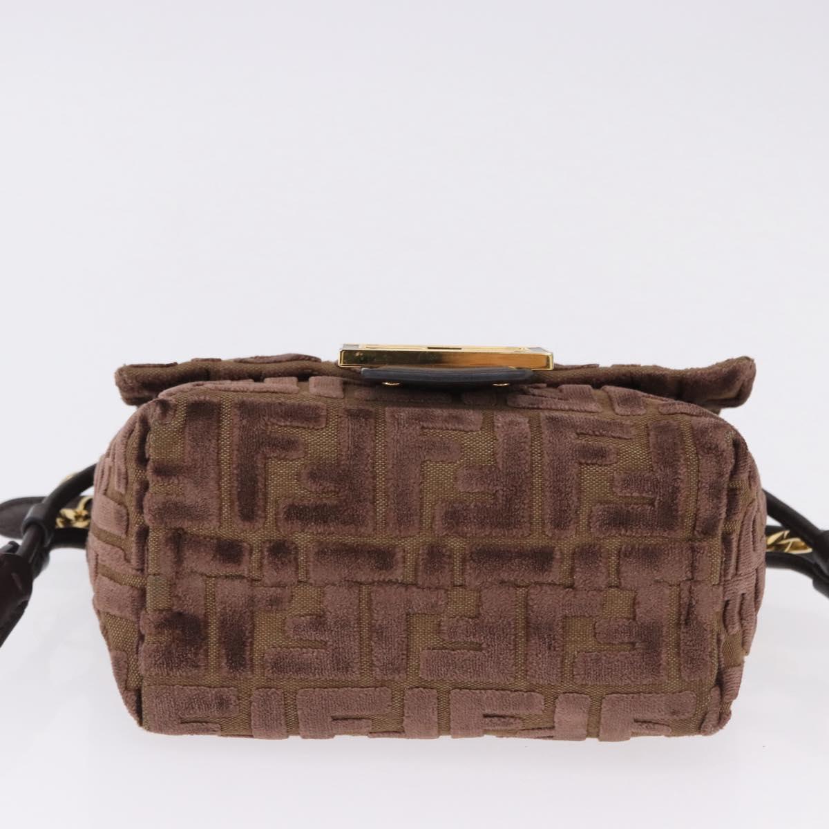 FENDI Zucca Canvas Mamma Baguette Shoulder Bag Brown Gold Auth 195343M