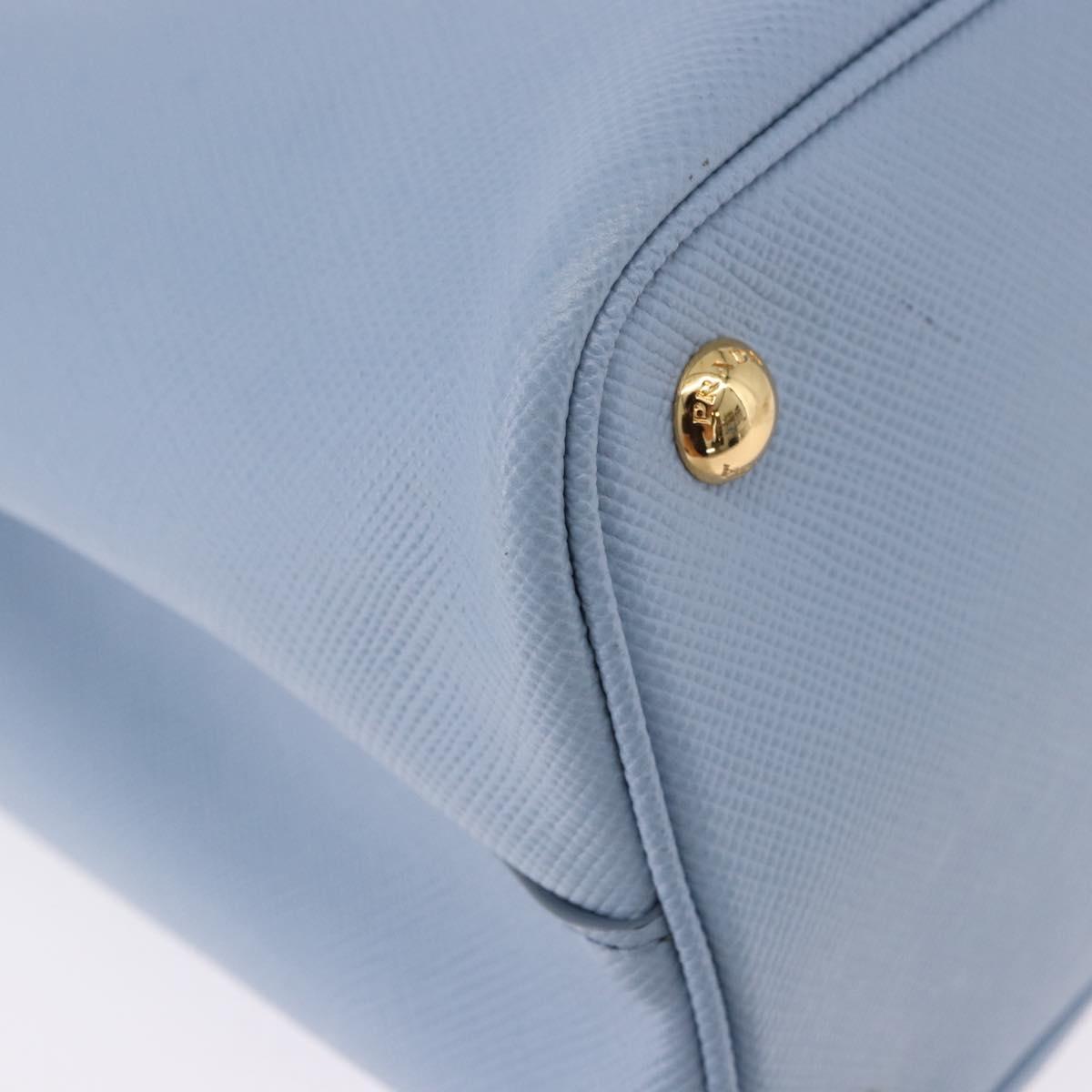 PRADA Hand Bag Saffiano 2way Light Blue Gold Tone Auth 195344M