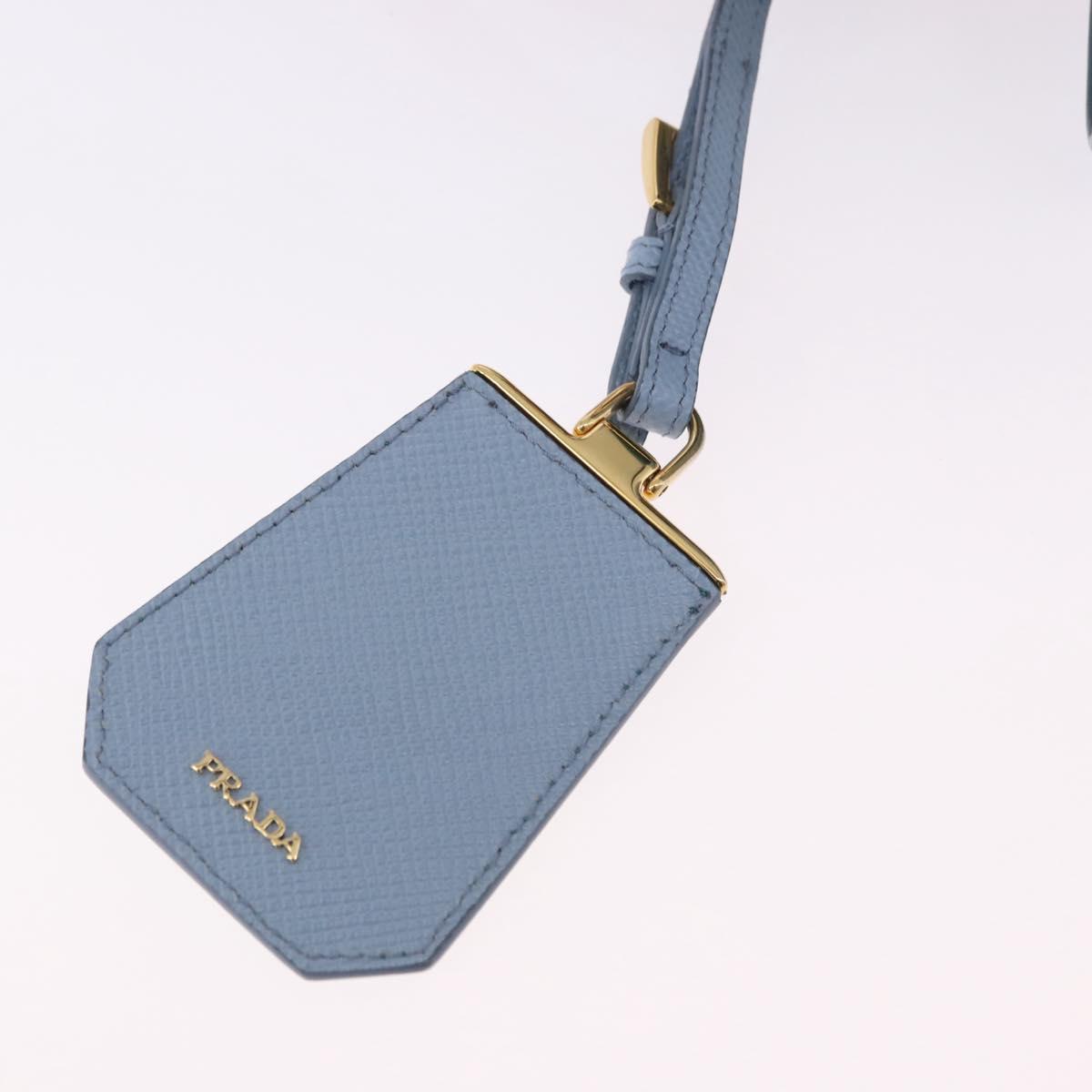 PRADA Hand Bag Saffiano 2way Light Blue Gold Tone Auth 195344M