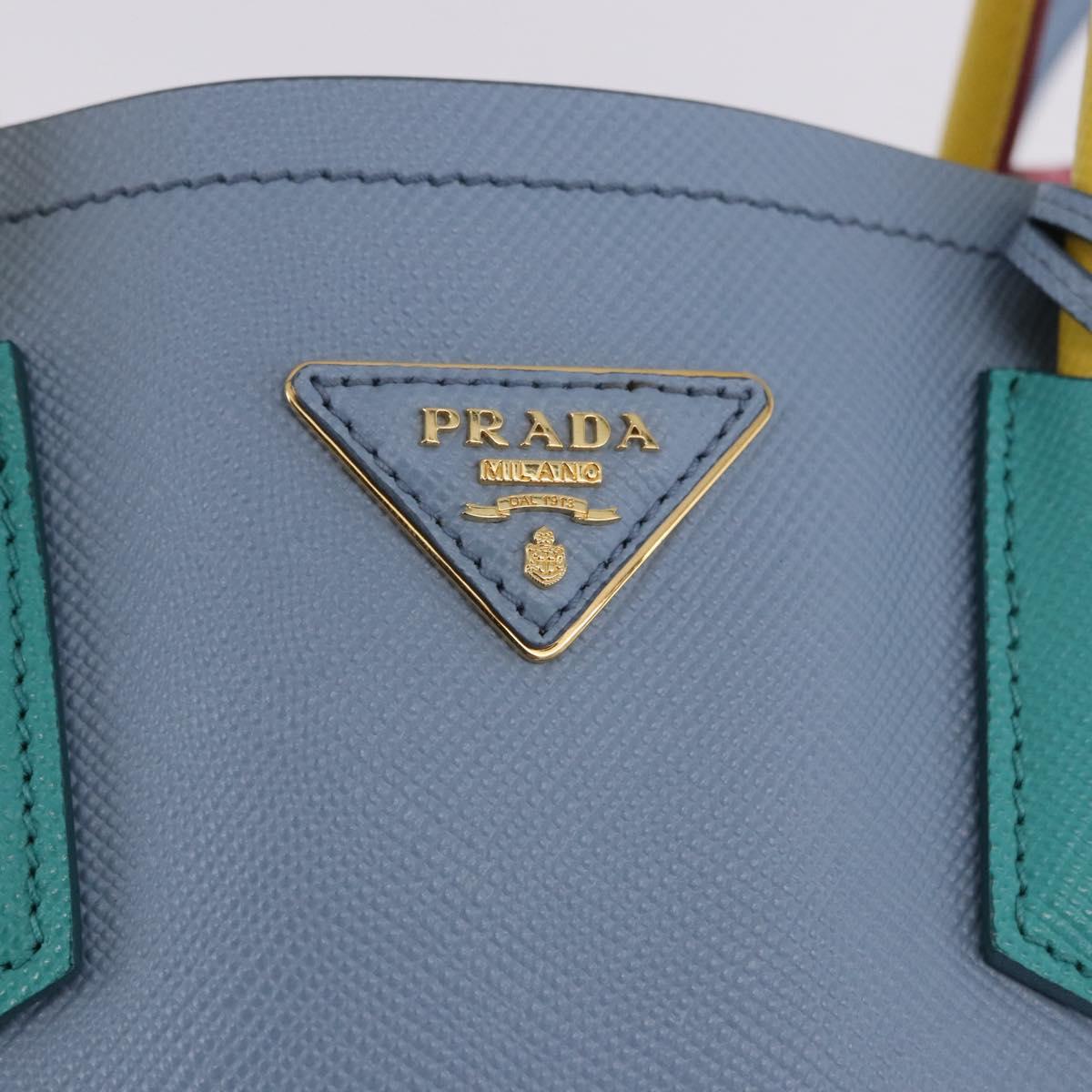 PRADA Hand Bag Saffiano 2way Light Blue Gold Tone Auth 195344M
