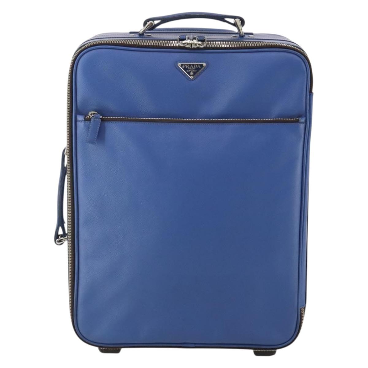 PRADA Suitcase Saffiano Blue Silver Auth 195345A
