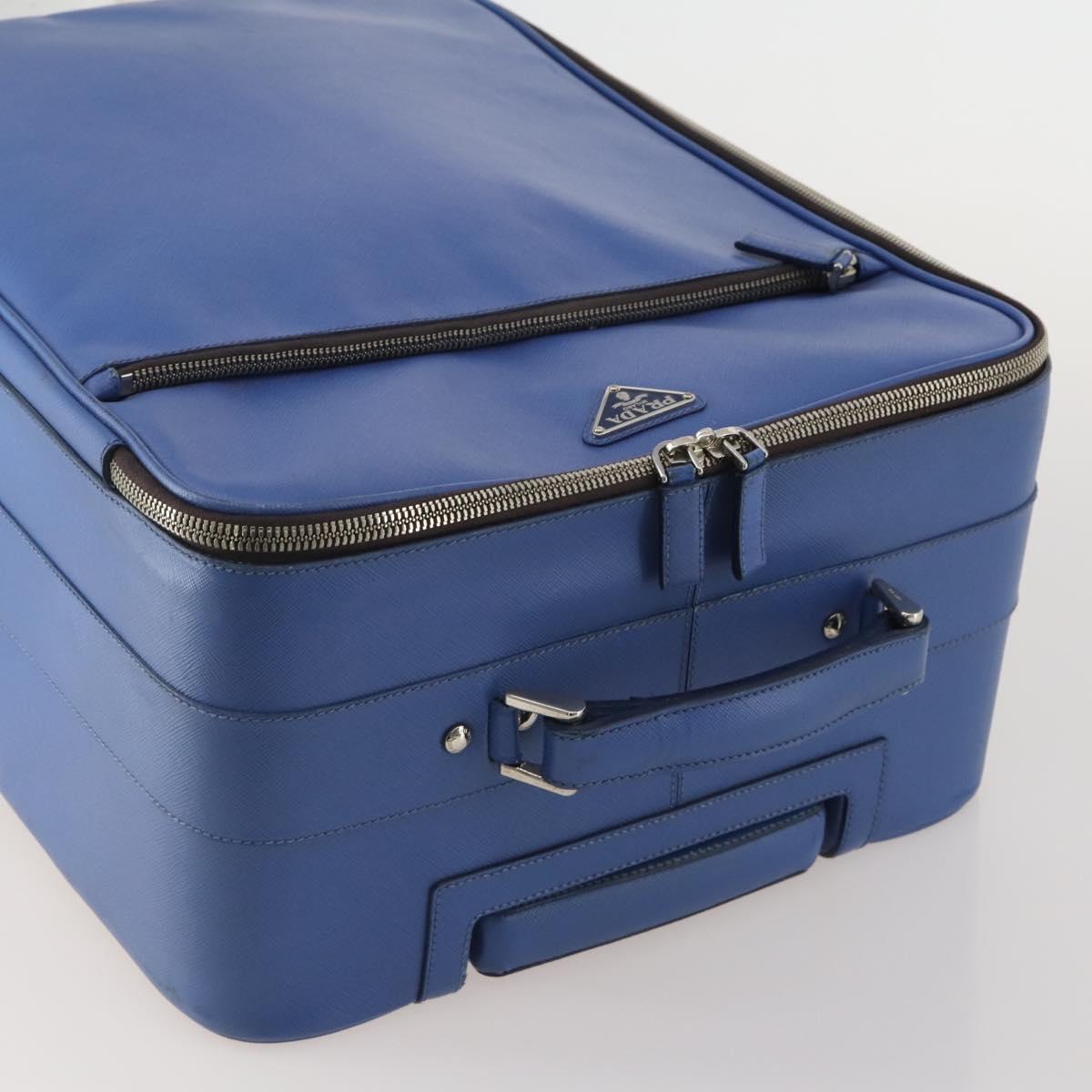 PRADA Suitcase Saffiano Blue Silver Auth 195345A