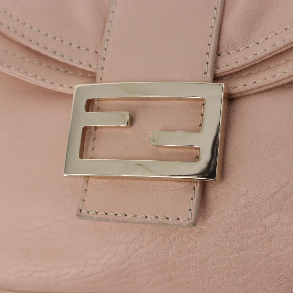 FENDI Mamma Baguette Shoulder Bag Leather Pink Gold Auth 195351M