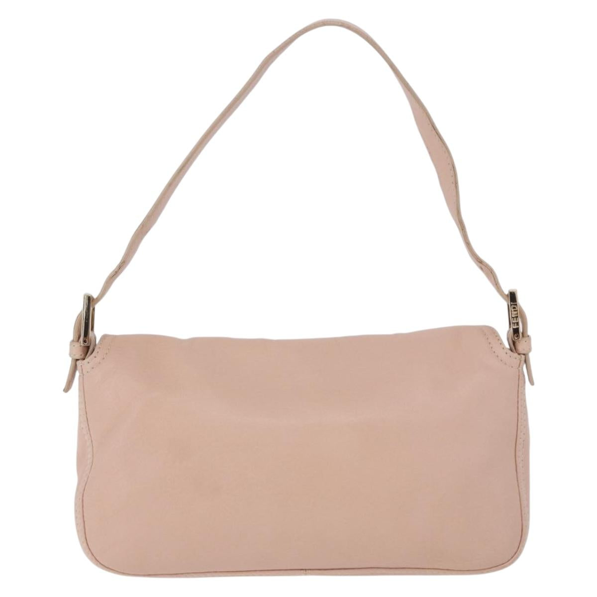 FENDI Mamma Baguette Shoulder Bag Leather Pink Gold Auth 195351M