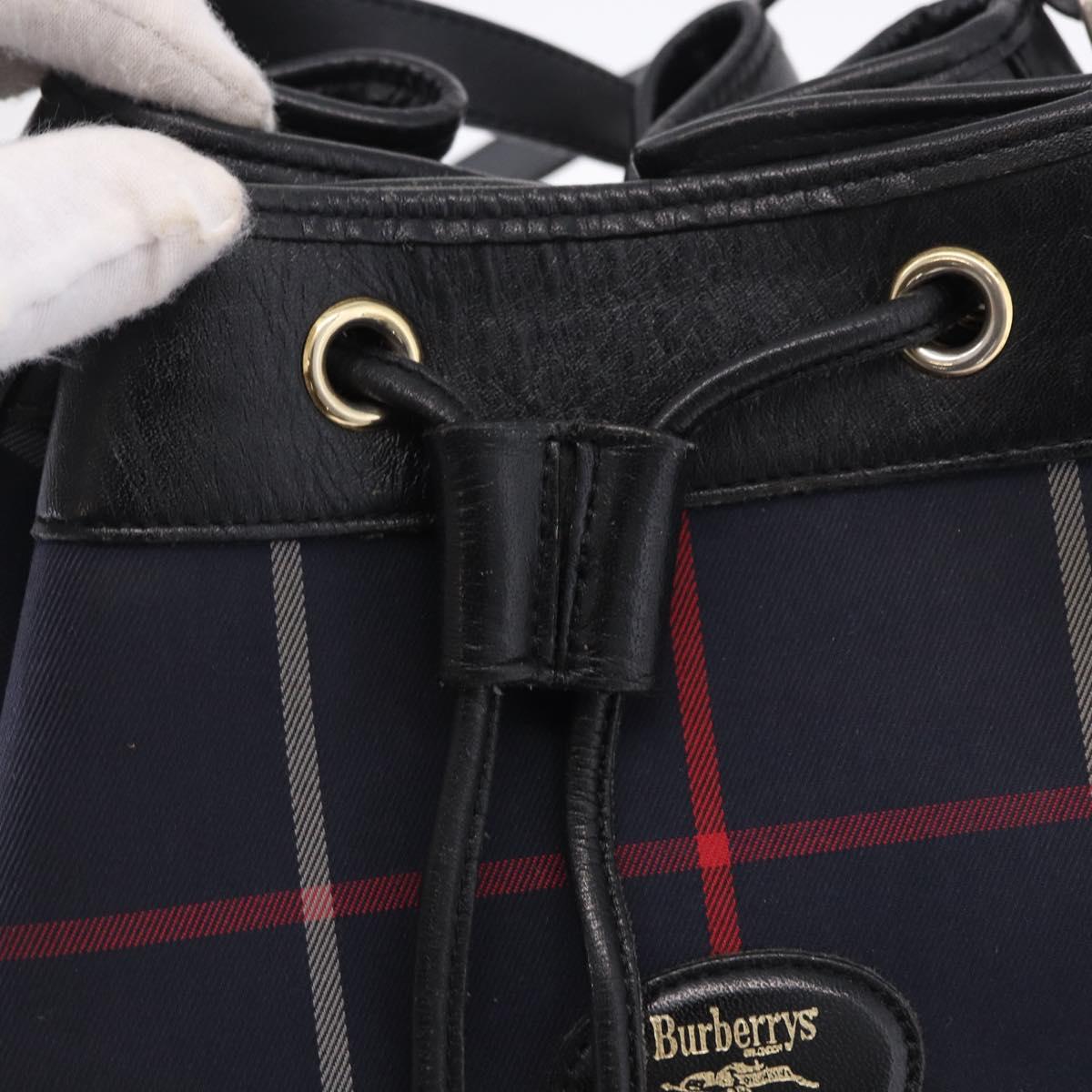 Burberrys Nova Check Shoulder Bag Canvas Navy Gold Tone Auth 195352