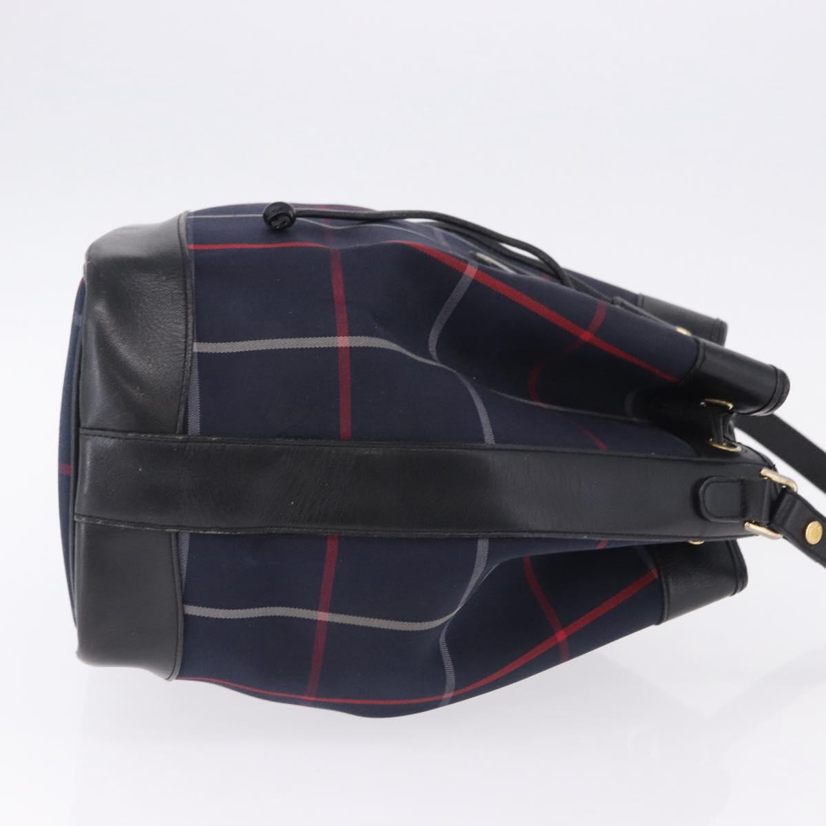 Burberrys Nova Check Shoulder Bag Canvas Navy Gold Tone Auth 195352