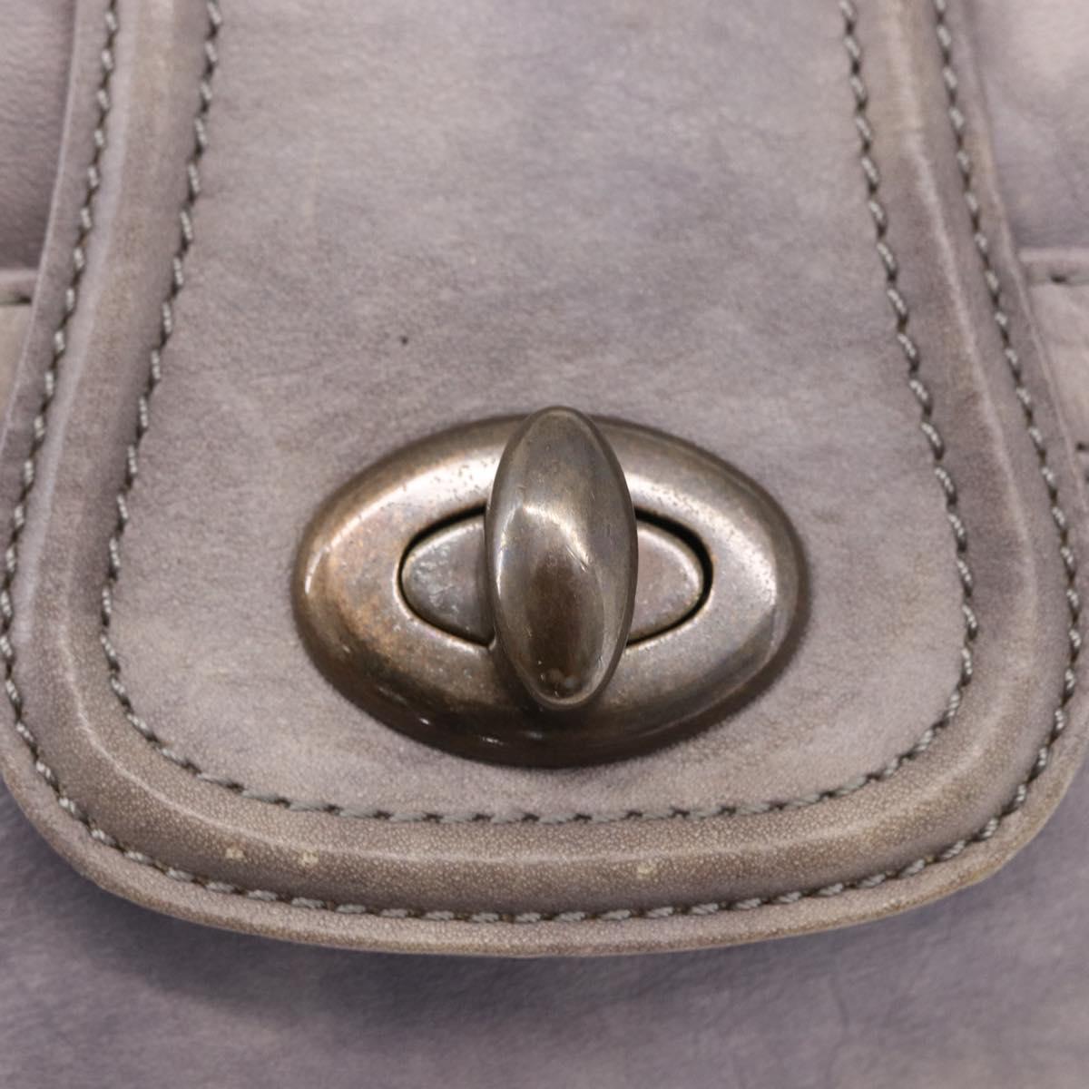 BURBERRY Shoulder Bag Leather Gray Gold Tone Auth 195354A
