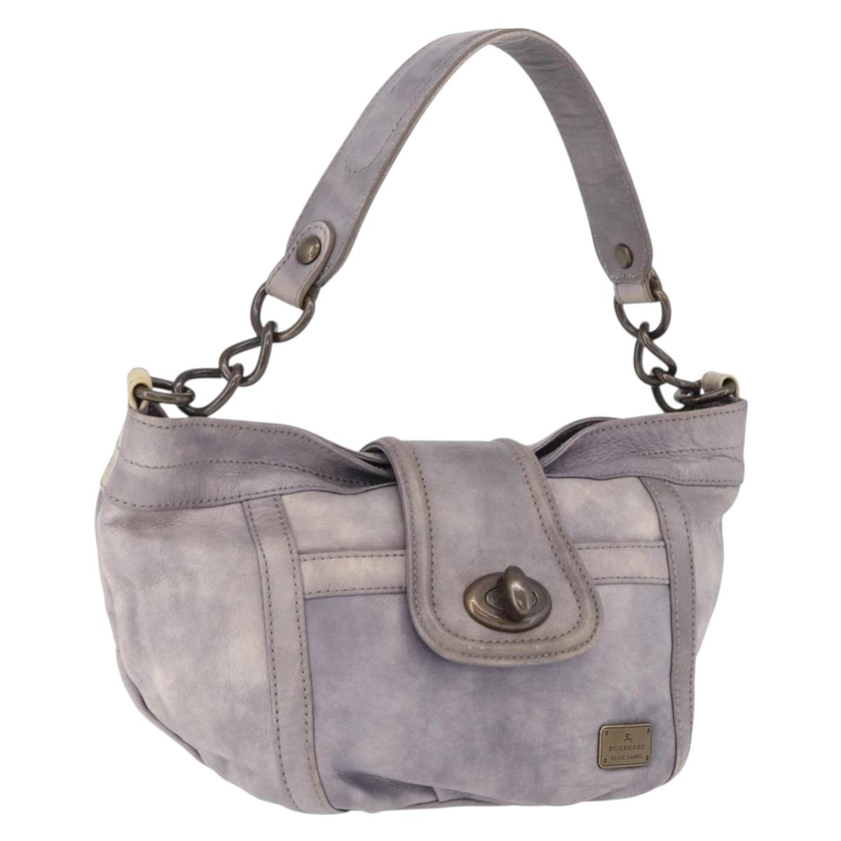 BURBERRY Shoulder Bag Leather Gray Gold Tone Auth 195354A