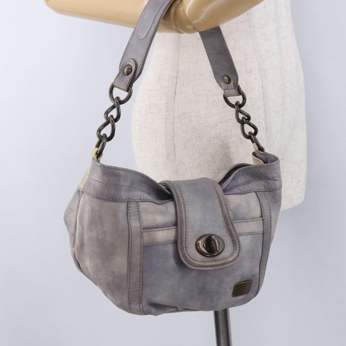 BURBERRY Shoulder Bag Leather Gray Gold Tone Auth 195354A