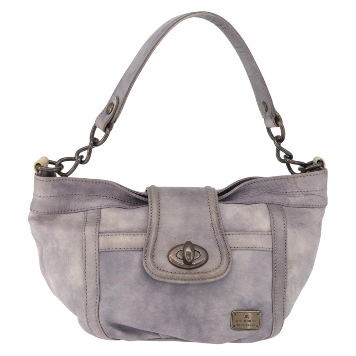 BURBERRY Shoulder Bag Leather Gray Gold Tone Auth 195354A
