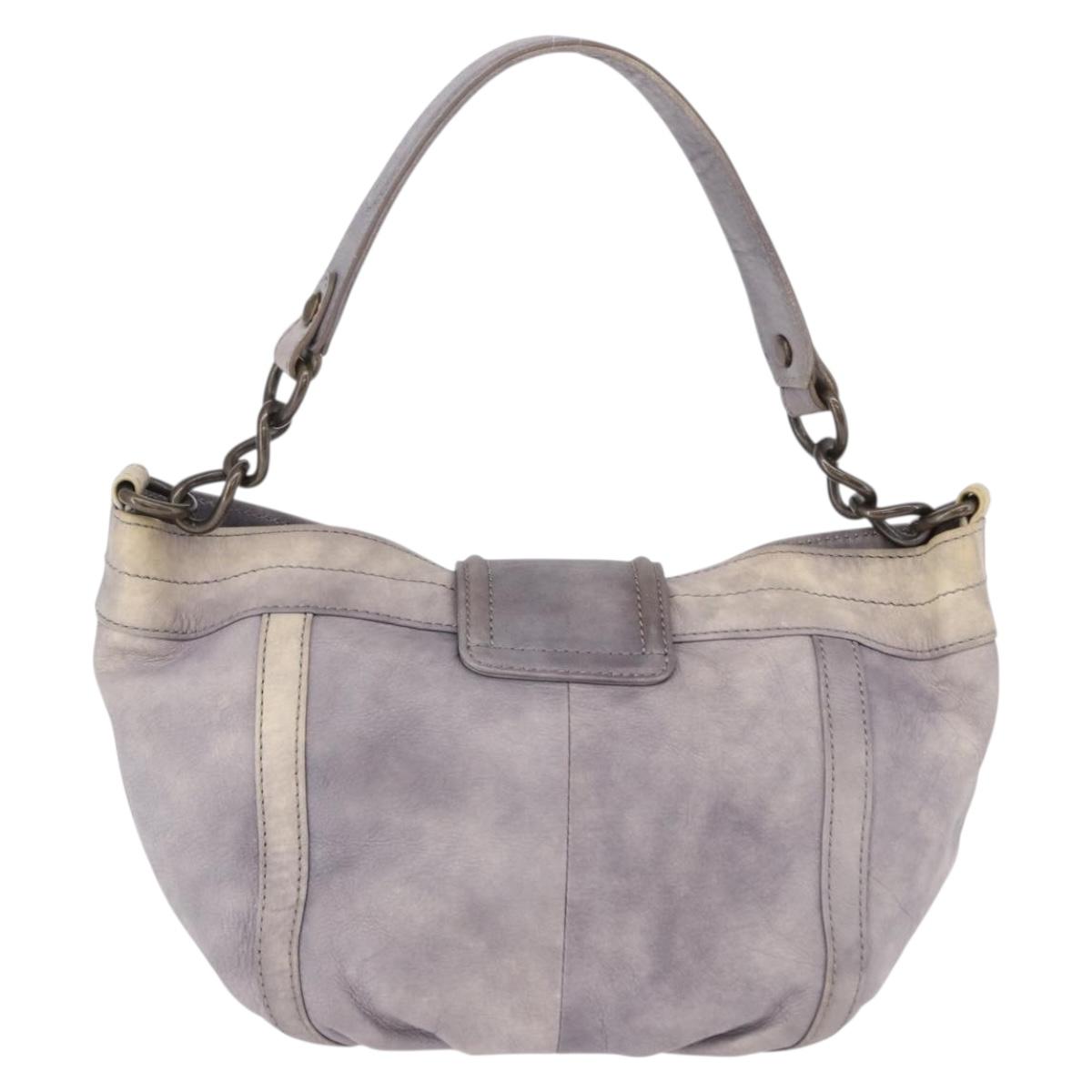 BURBERRY Shoulder Bag Leather Gray Gold Tone Auth 195354A