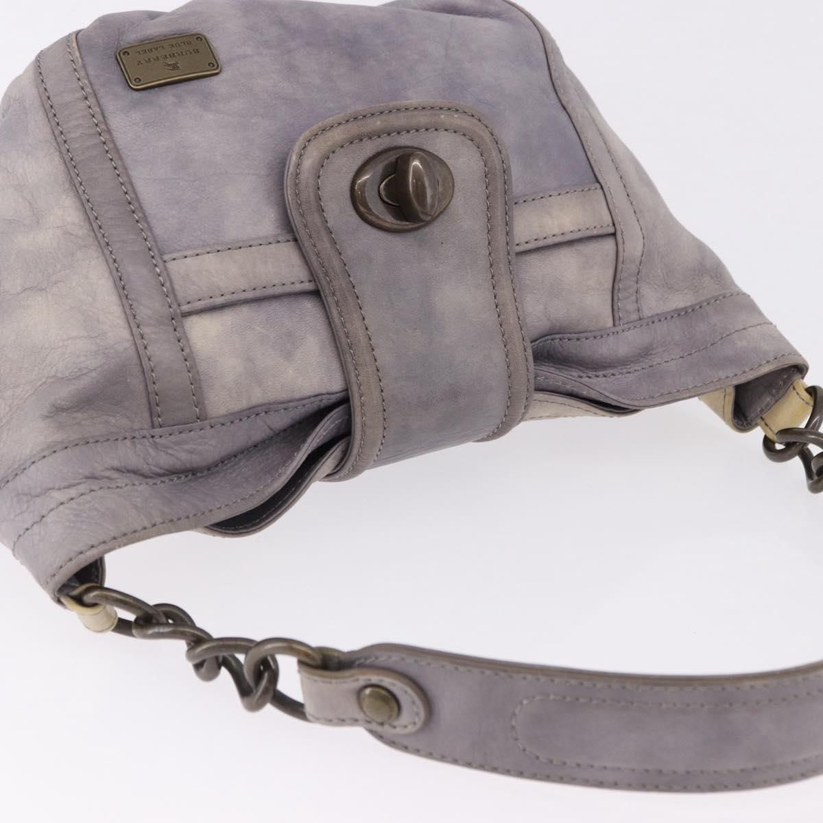 BURBERRY Shoulder Bag Leather Gray Gold Tone Auth 195354A
