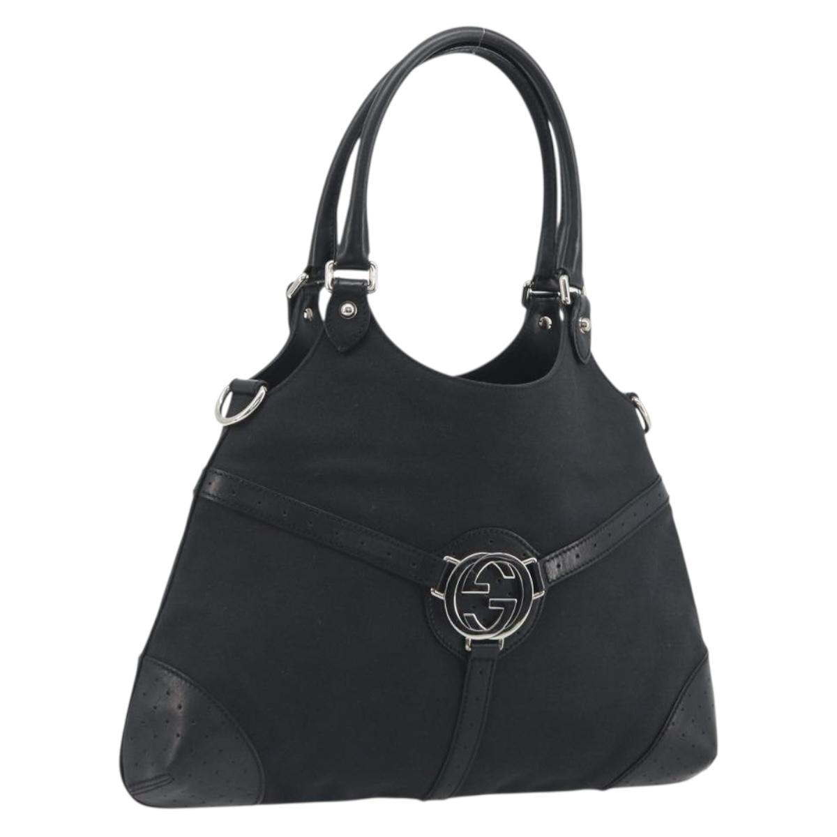 GUCCI Interlocking G Hand Bag Canvas Black Silver Auth 195355V