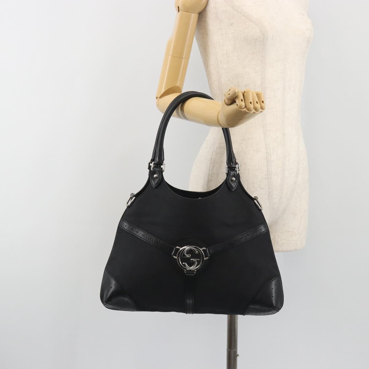 GUCCI Interlocking G Hand Bag Canvas Black Silver Auth 195355V