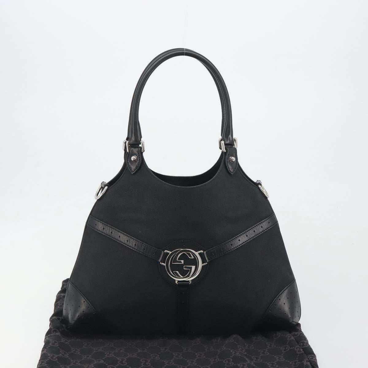 GUCCI Interlocking G Hand Bag Canvas Black Silver Auth 195355V