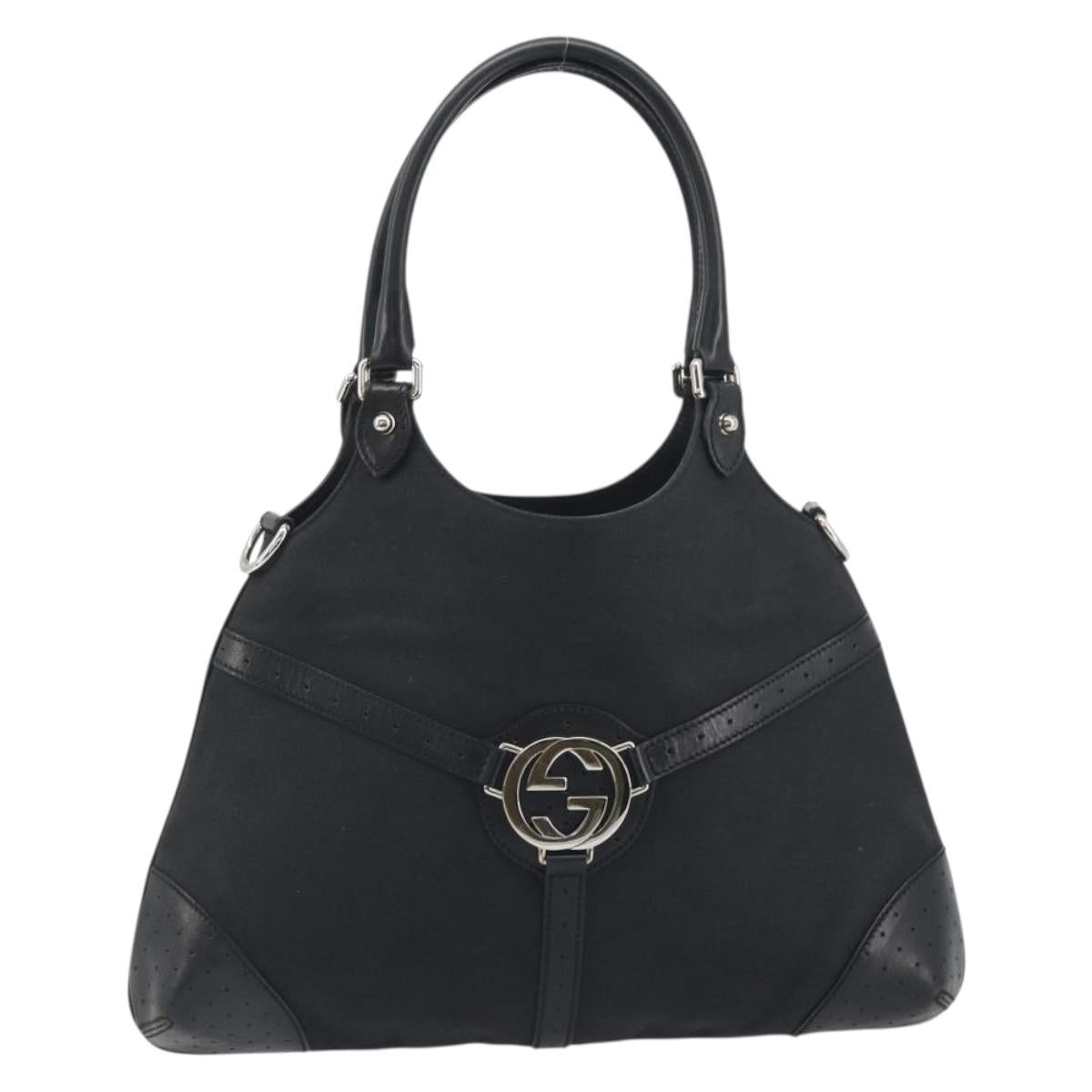 GUCCI Interlocking G Hand Bag Canvas Black Silver Auth 195355V