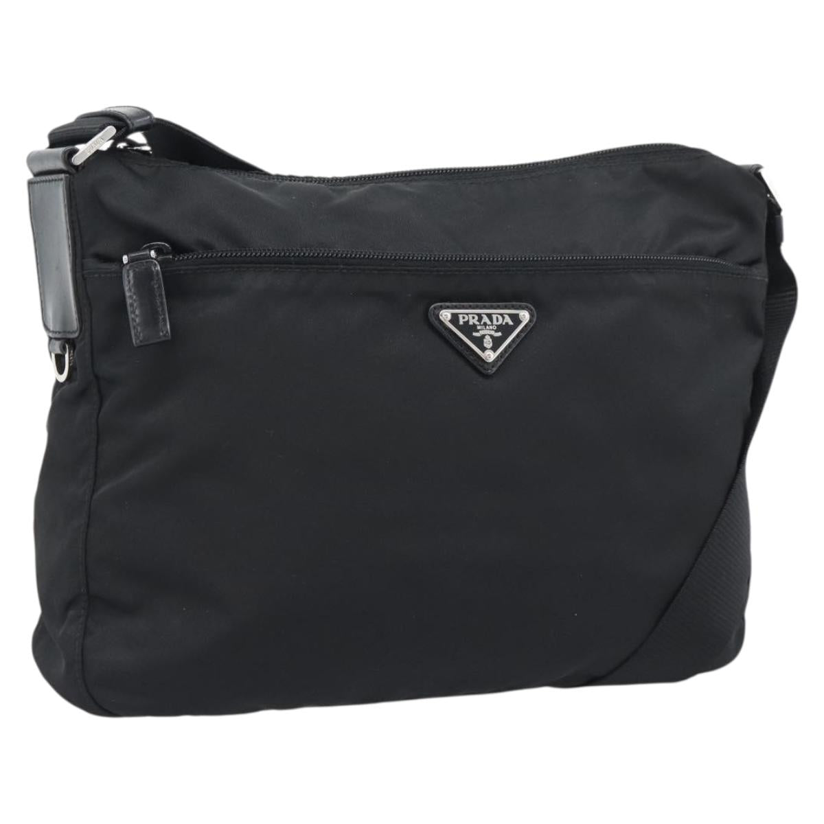 PRADA Shoulder Bag Nylon Black Silver Auth 195363V