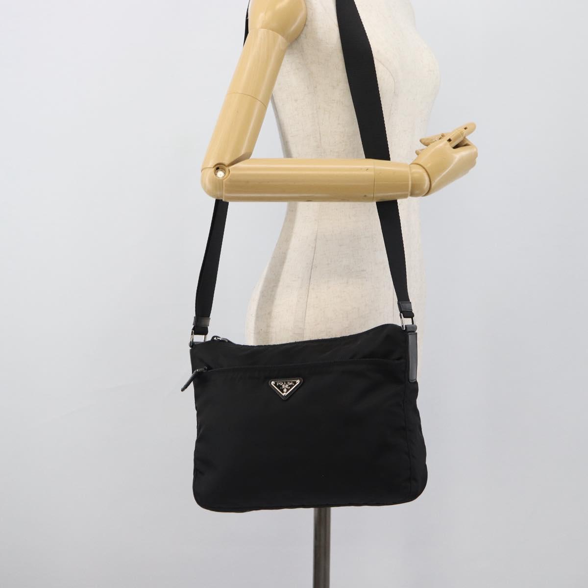 PRADA Shoulder Bag Nylon Black Silver Auth 195363V