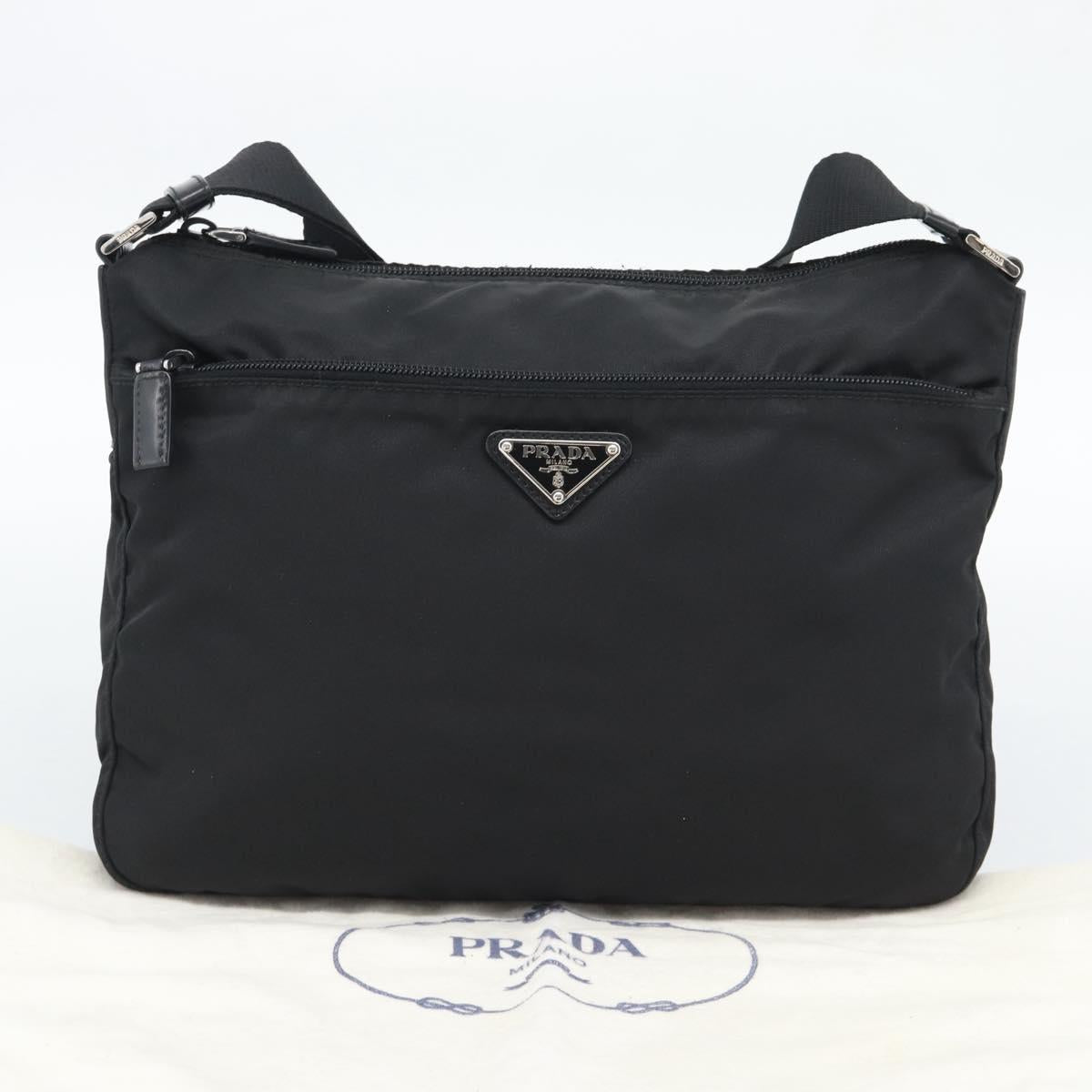 PRADA Shoulder Bag Nylon Black Silver Auth 195363V