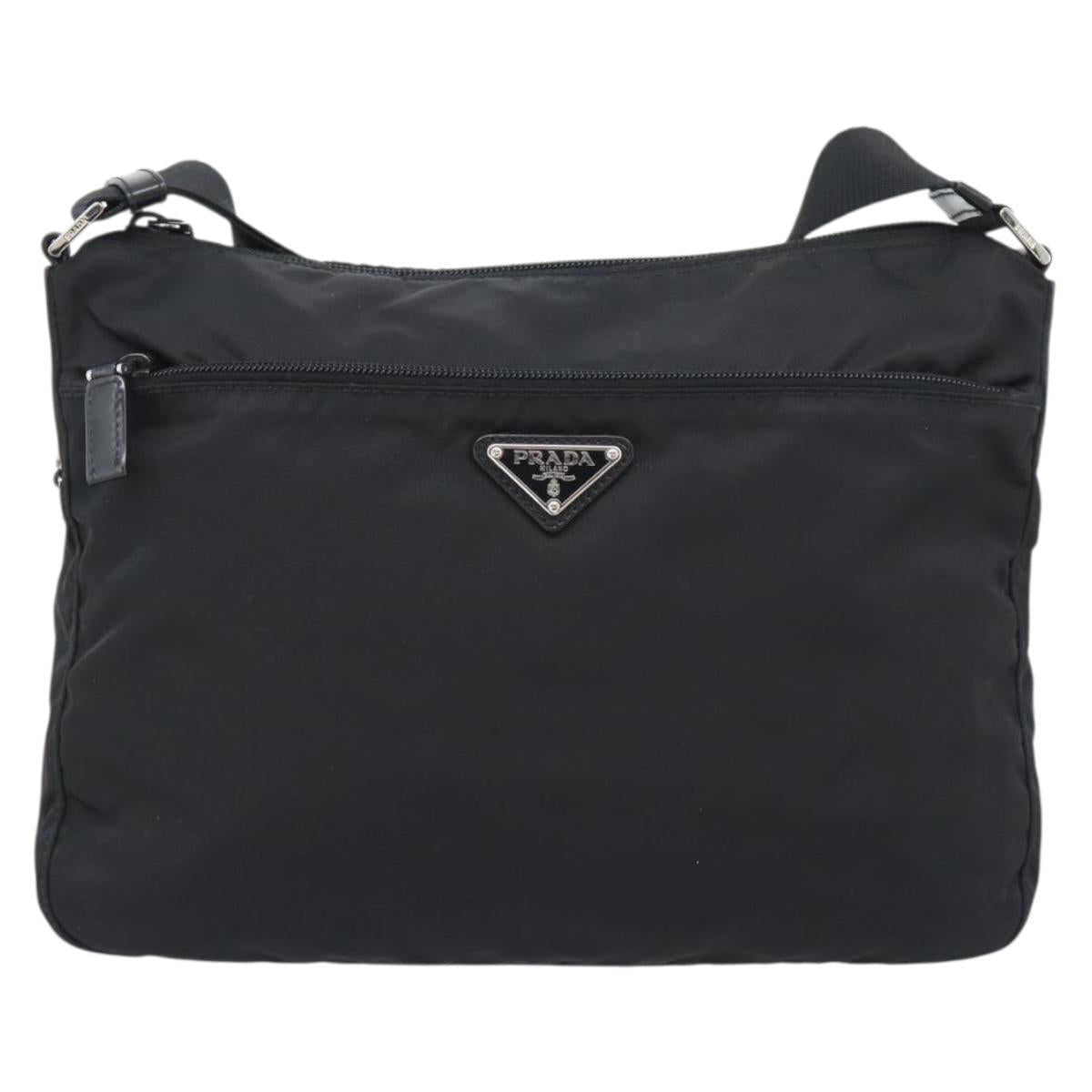 PRADA Shoulder Bag Nylon Black Silver Auth 195363V