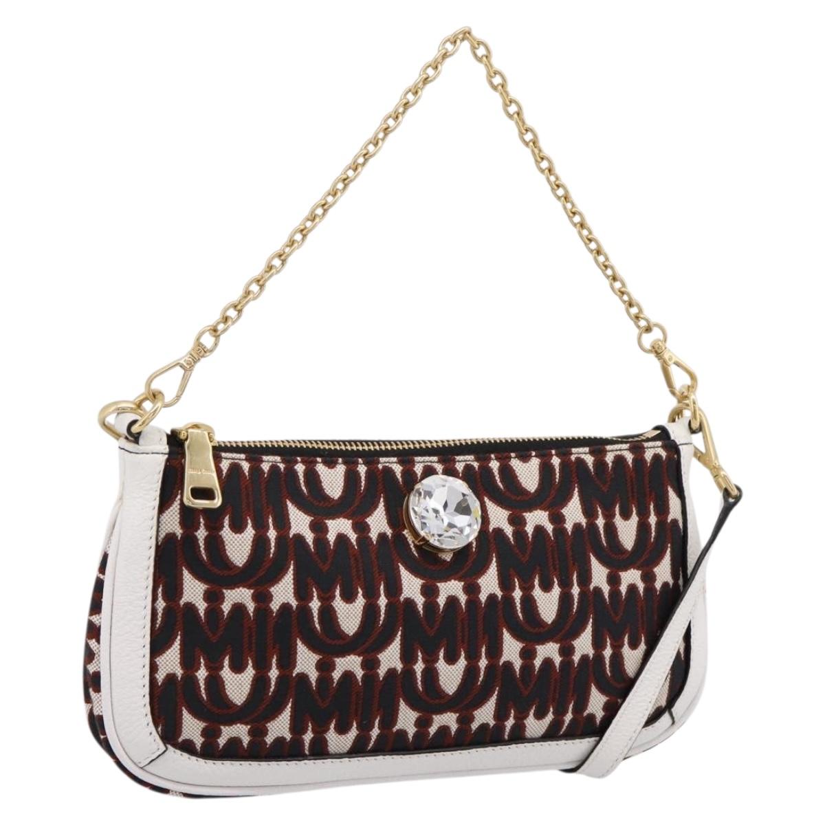 Miu Miu Chain Shoulder Bag Canvas 2way Beige Gold Auth 195364V