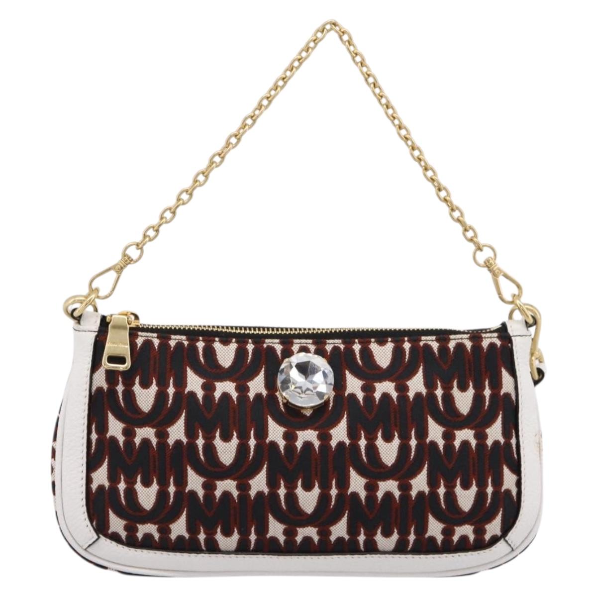 Miu Miu Chain Shoulder Bag Canvas 2way Beige Gold Auth 195364V