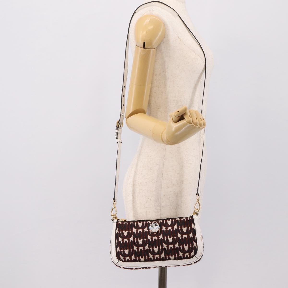 Miu Miu Chain Shoulder Bag Canvas 2way Beige Gold Auth 195364V