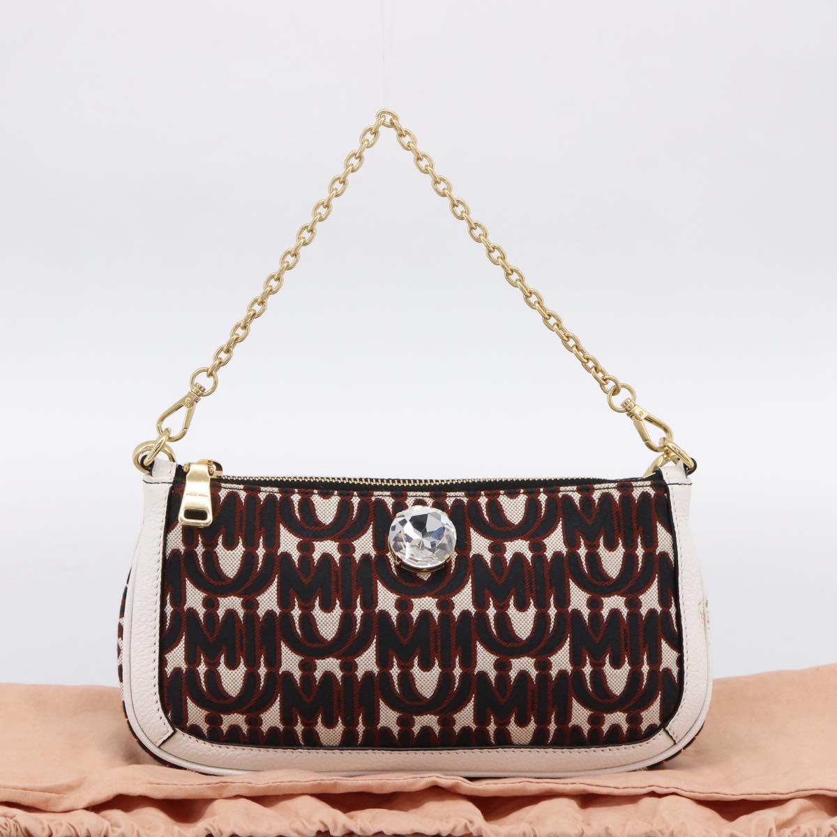 Miu Miu Chain Shoulder Bag Canvas 2way Beige Gold Auth 195364V