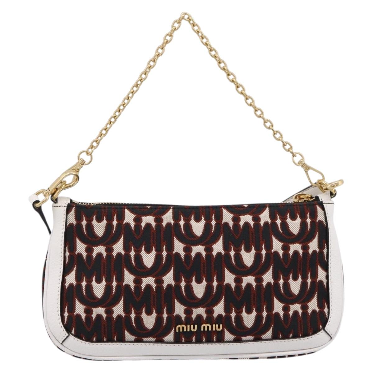 Miu Miu Chain Shoulder Bag Canvas 2way Beige Gold Auth 195364V
