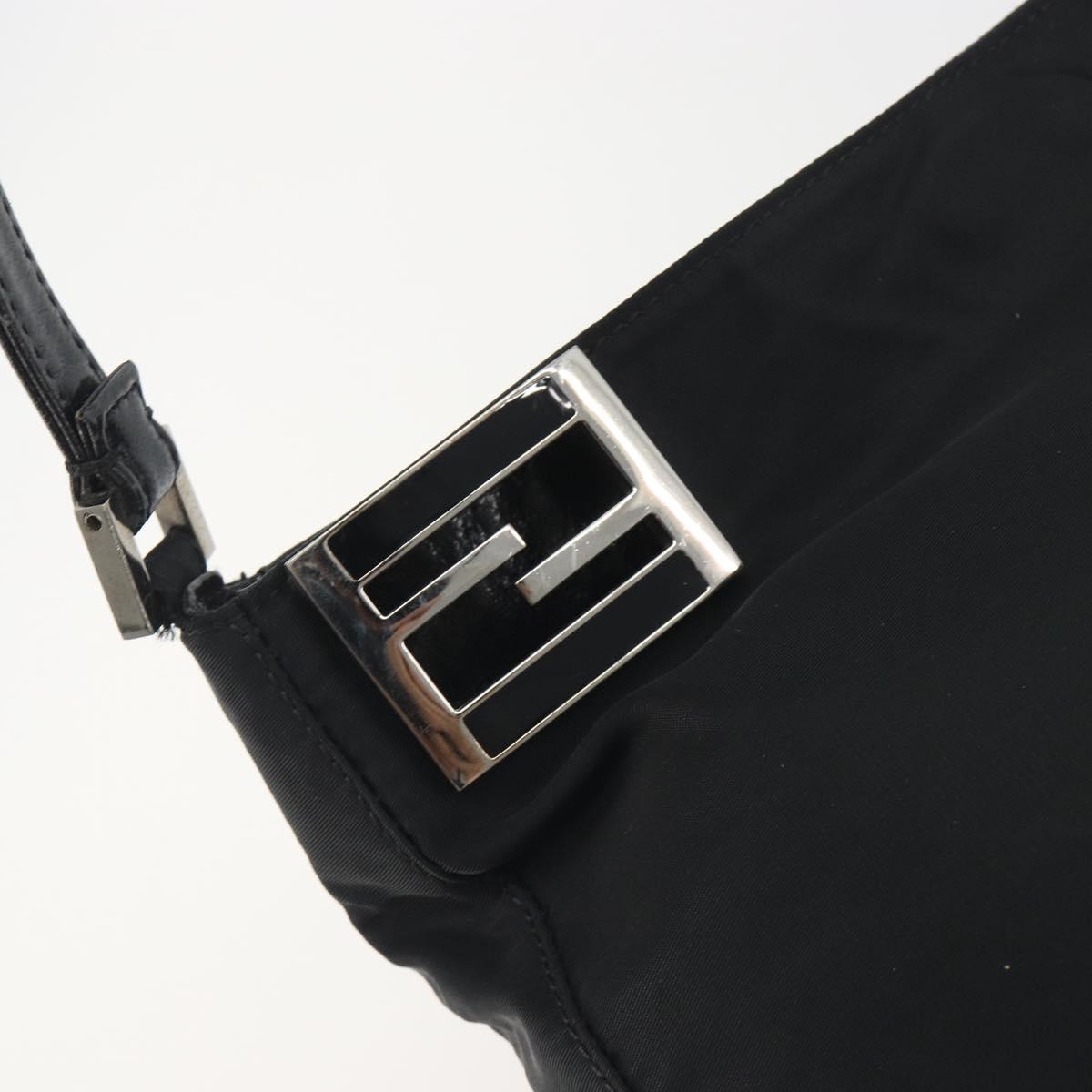 FENDI Shoulder Bag Nylon Black Silver Auth 195365A