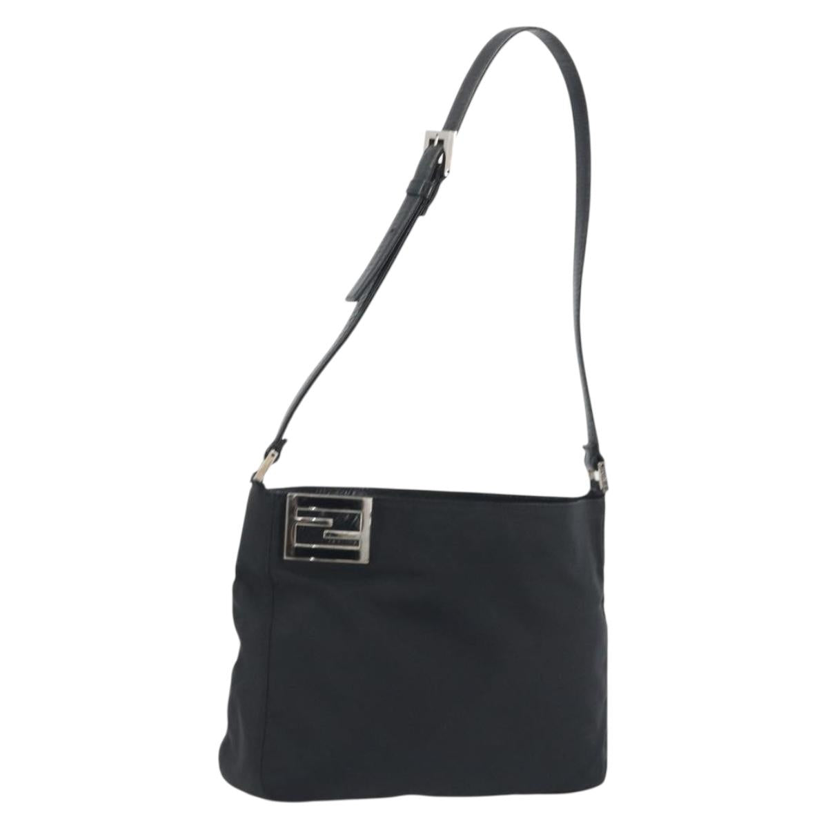 FENDI Shoulder Bag Nylon Black Silver Auth 195365A